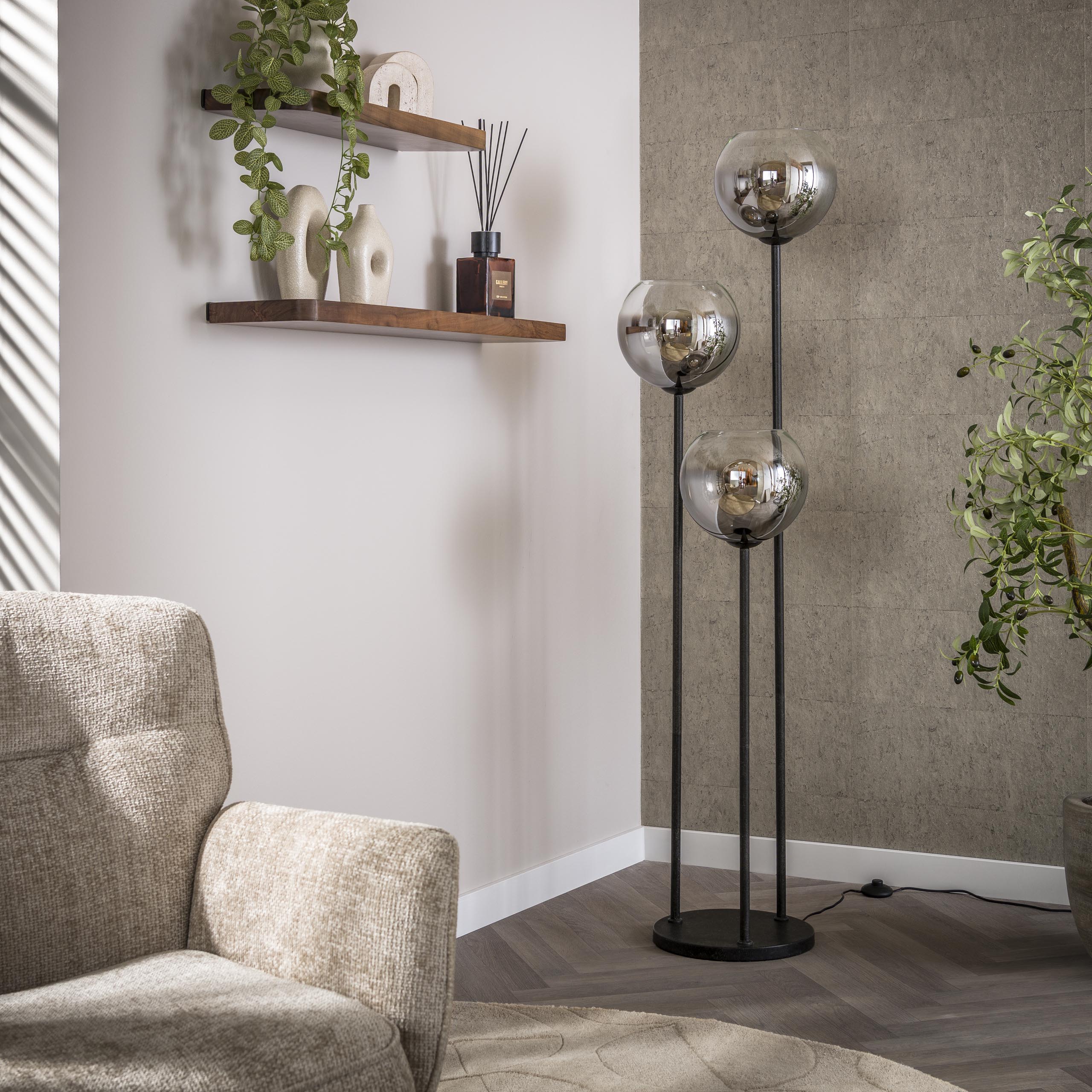 Vloerlamp Bubble Shaded 3 Lichts Artic Zwart