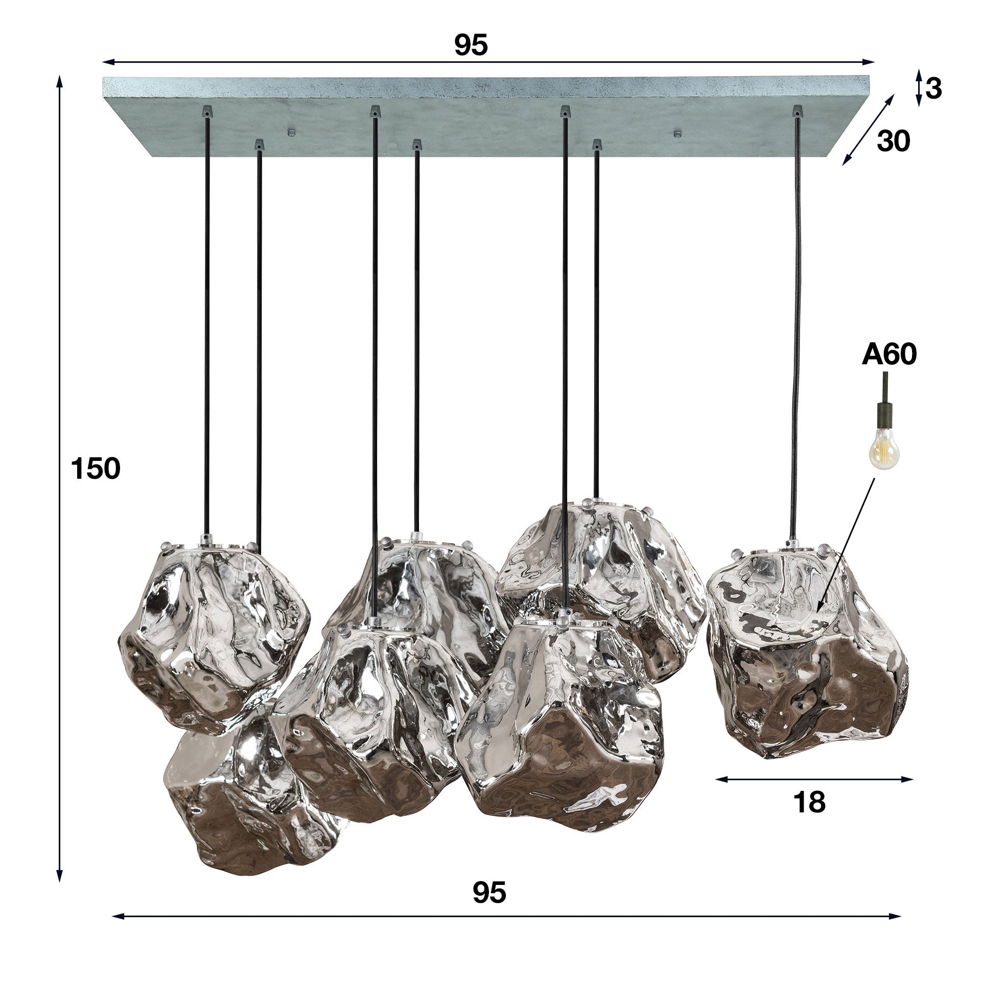 Hanglamp Rock 4 3 Lichts Chroom Glas