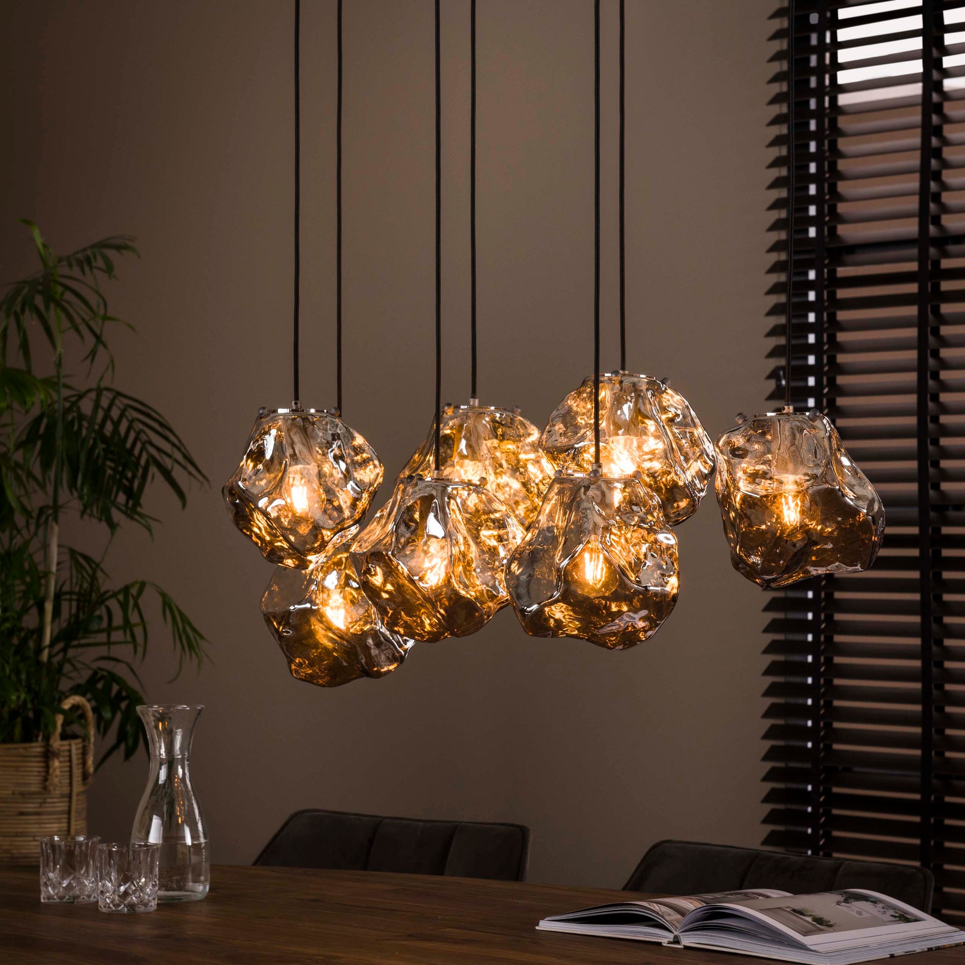 Hanglamp Rock 4+3-lichts / Chroom glas