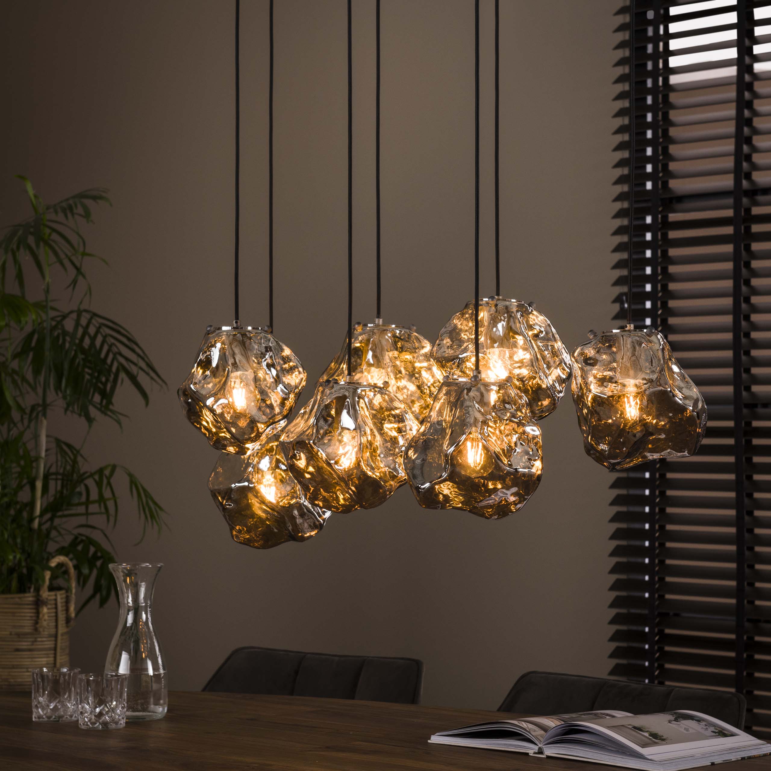 Hanglamp Rock 4+3-lichts / Chroom glas