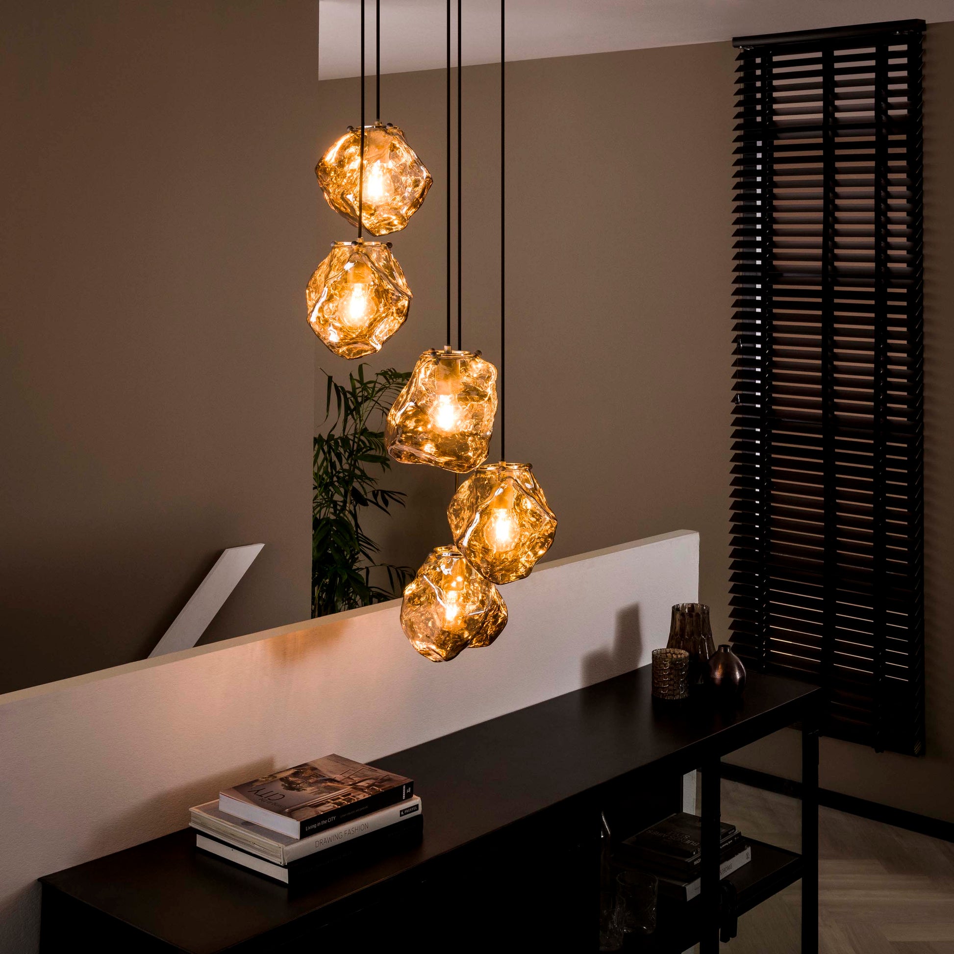 Hanglamp Rock getrapt 5-lichts / Chroom glas