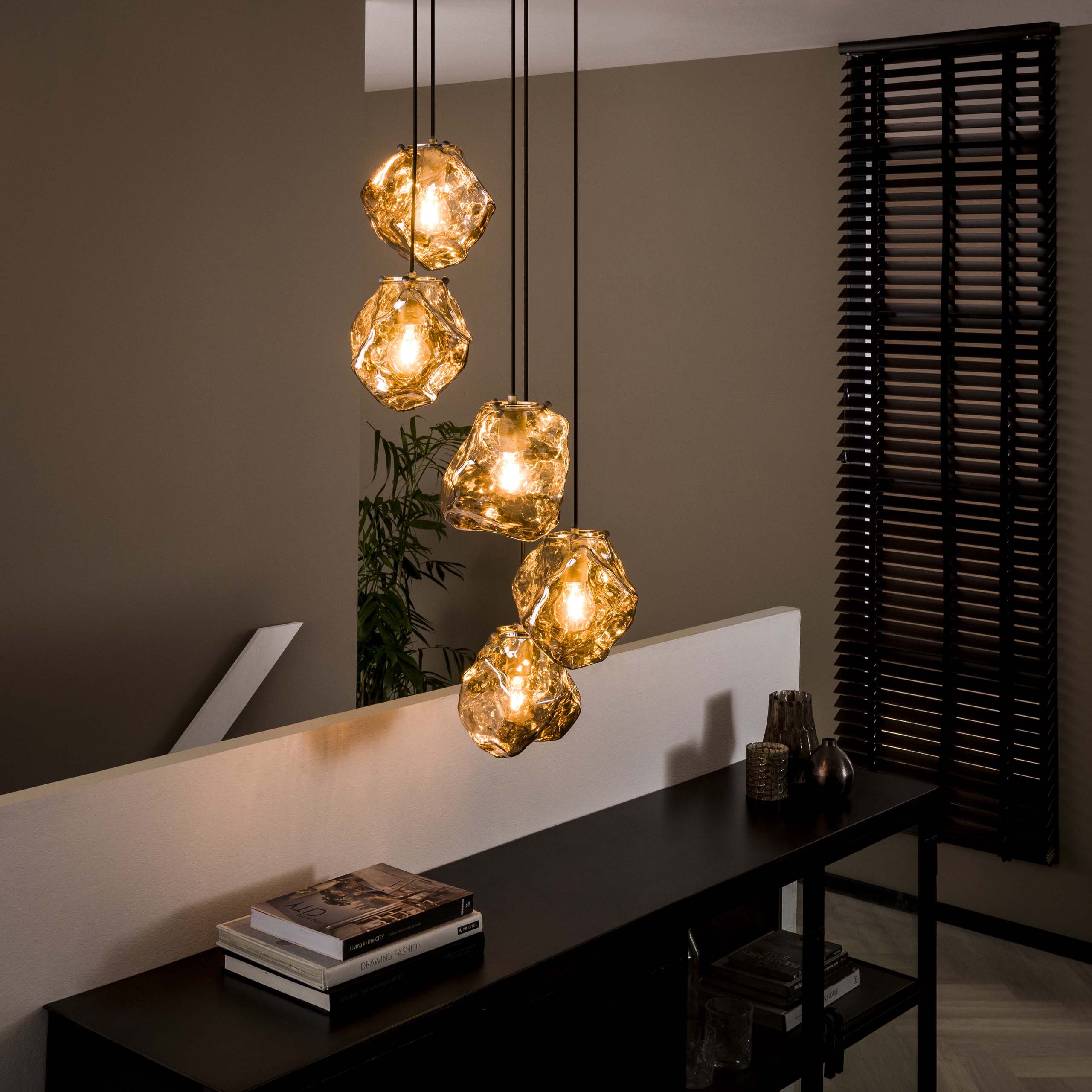 Hanglamp Rock getrapt 5-lichts / Chroom glas