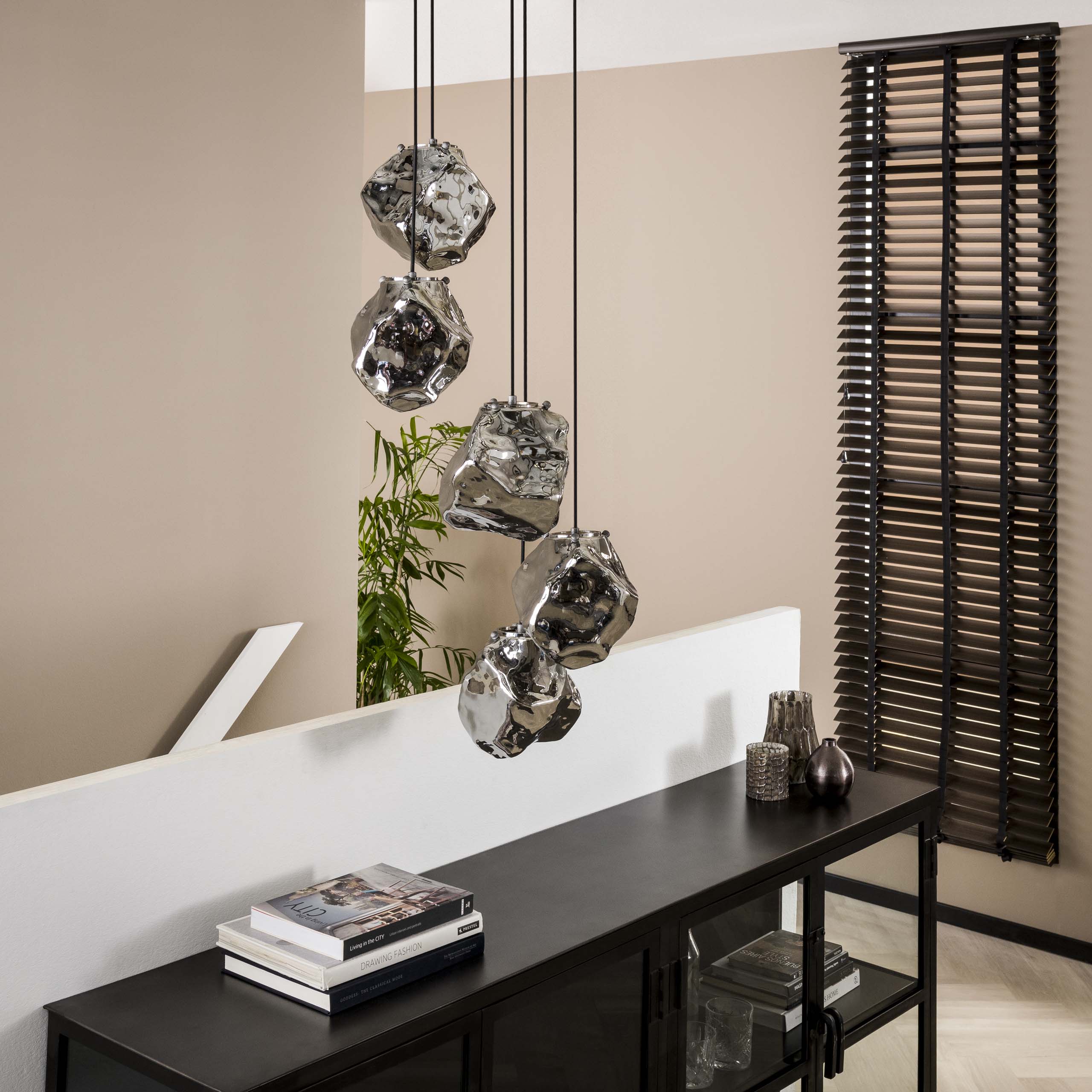Hanglamp Rock Getrapt 5 Lichts Chroom Glas