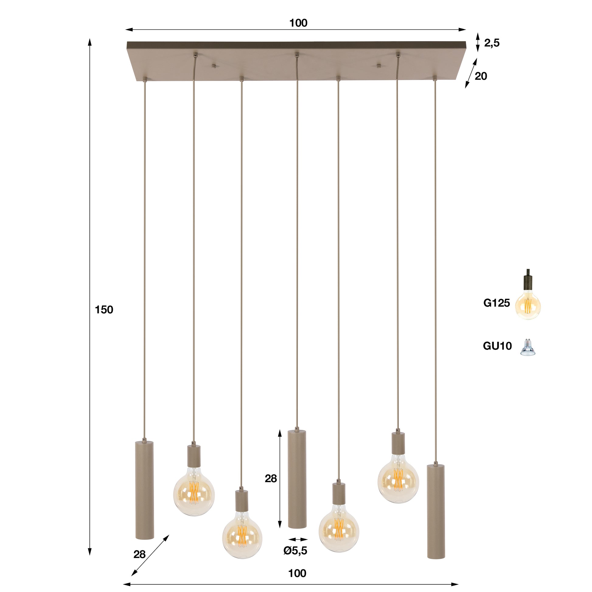 Hanglamp Senso 4+3-lichts / Beige