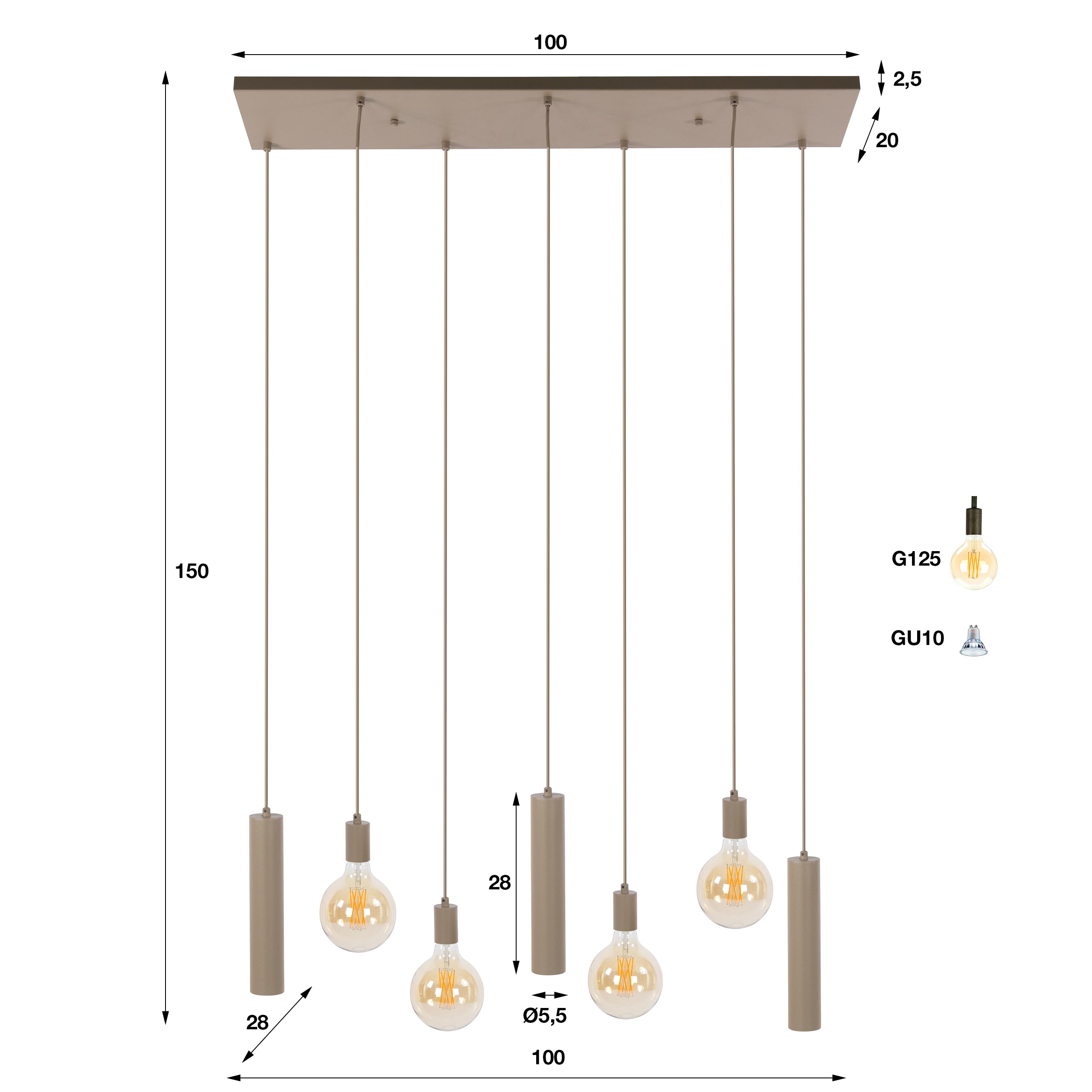 Hanglamp Senso 4+3-lichts / Beige
