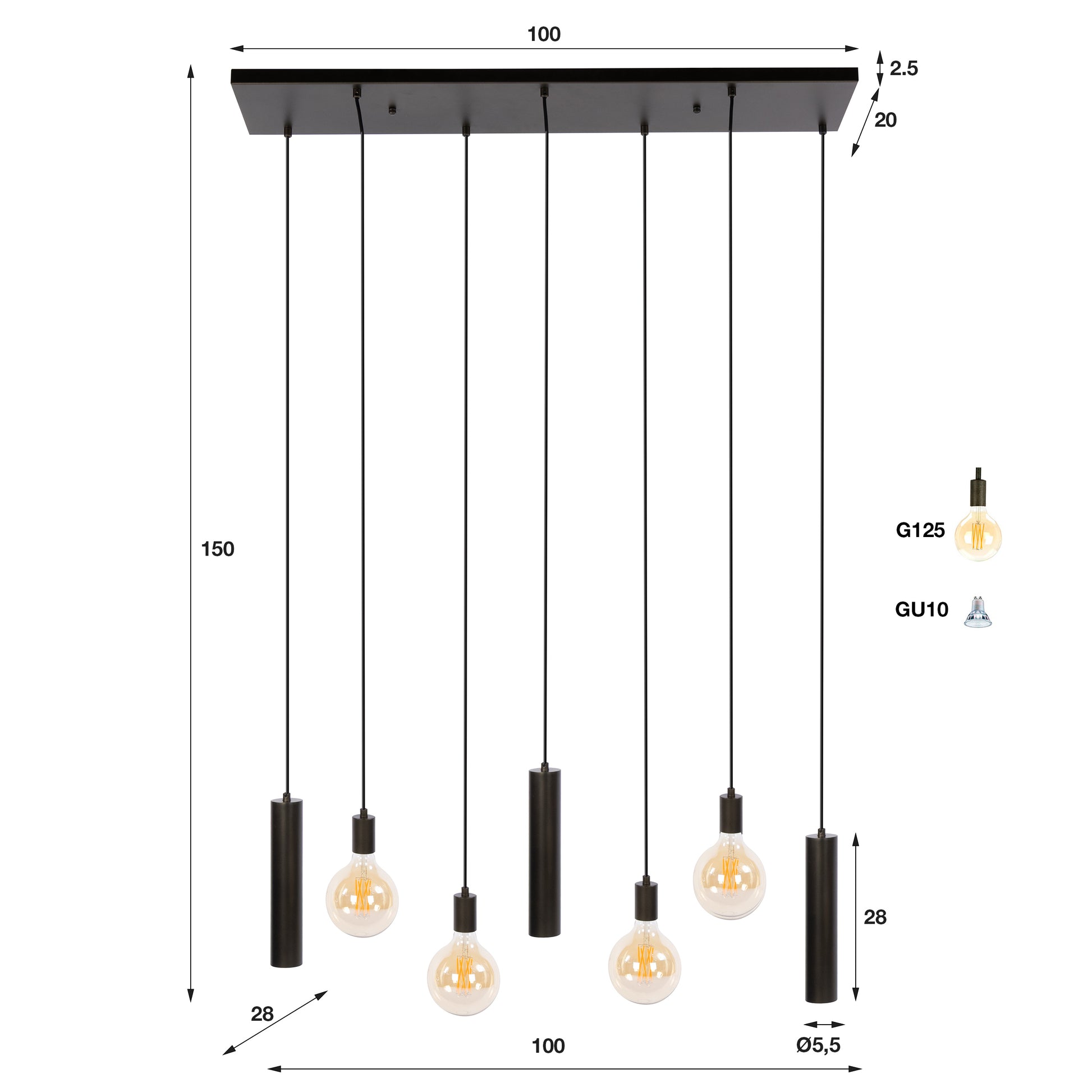 Hanglamp Senso 4+3-lichts / Sienna bruin