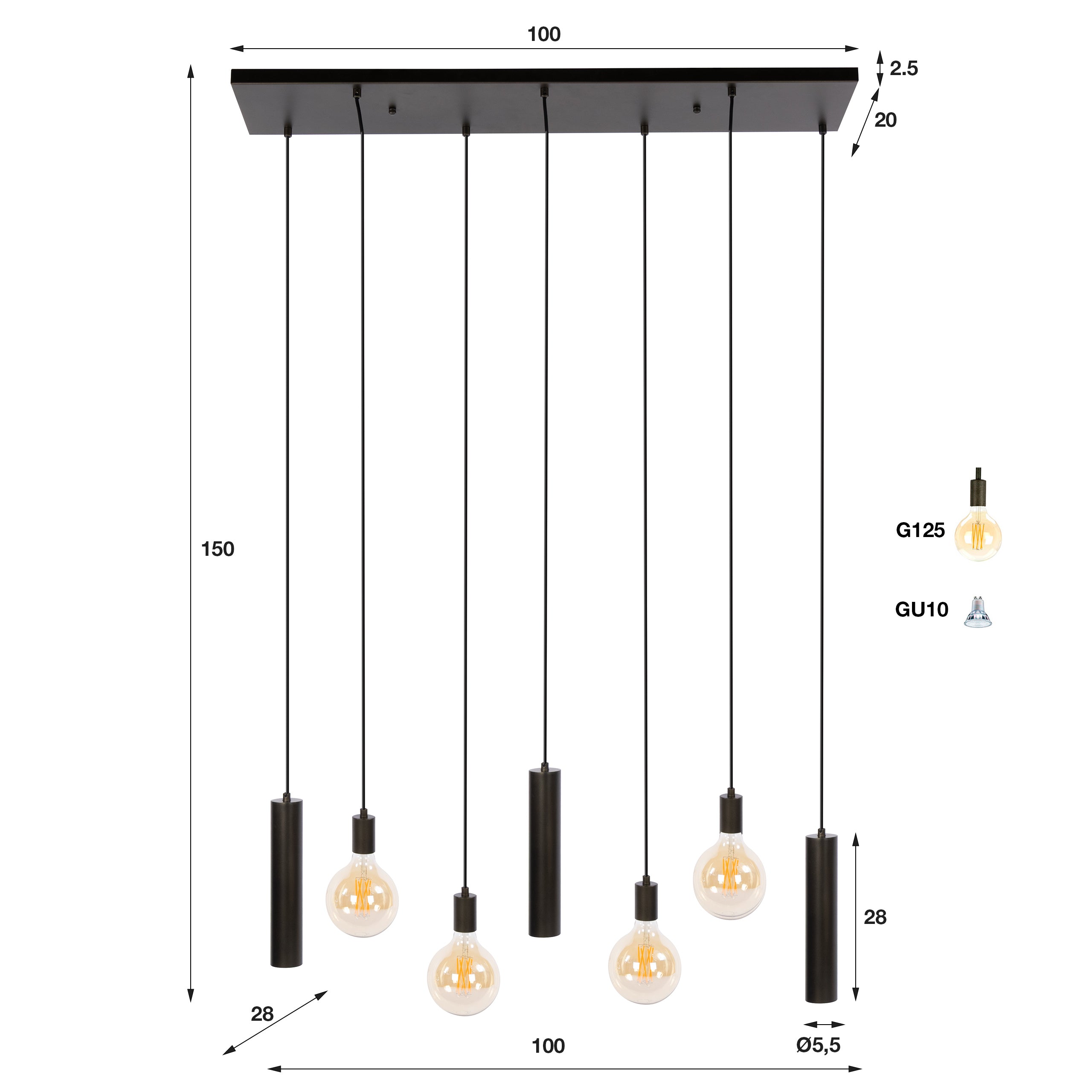 Hanglamp Senso 4+3-lichts / Sienna bruin