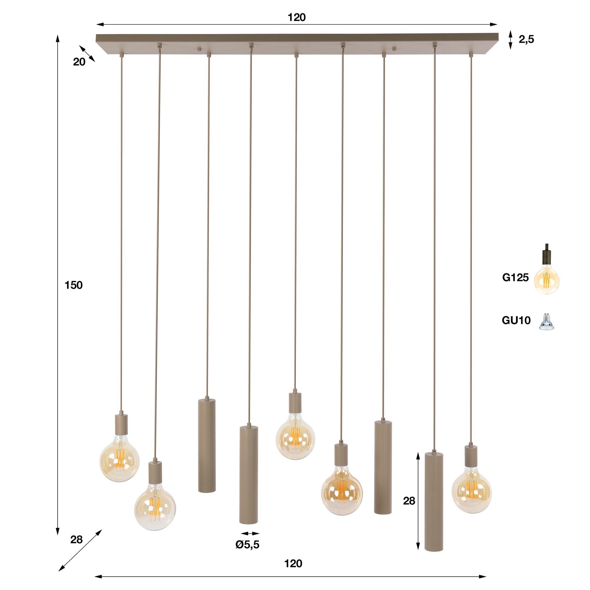 Hanglamp Senso 5+4-lichts / Beige