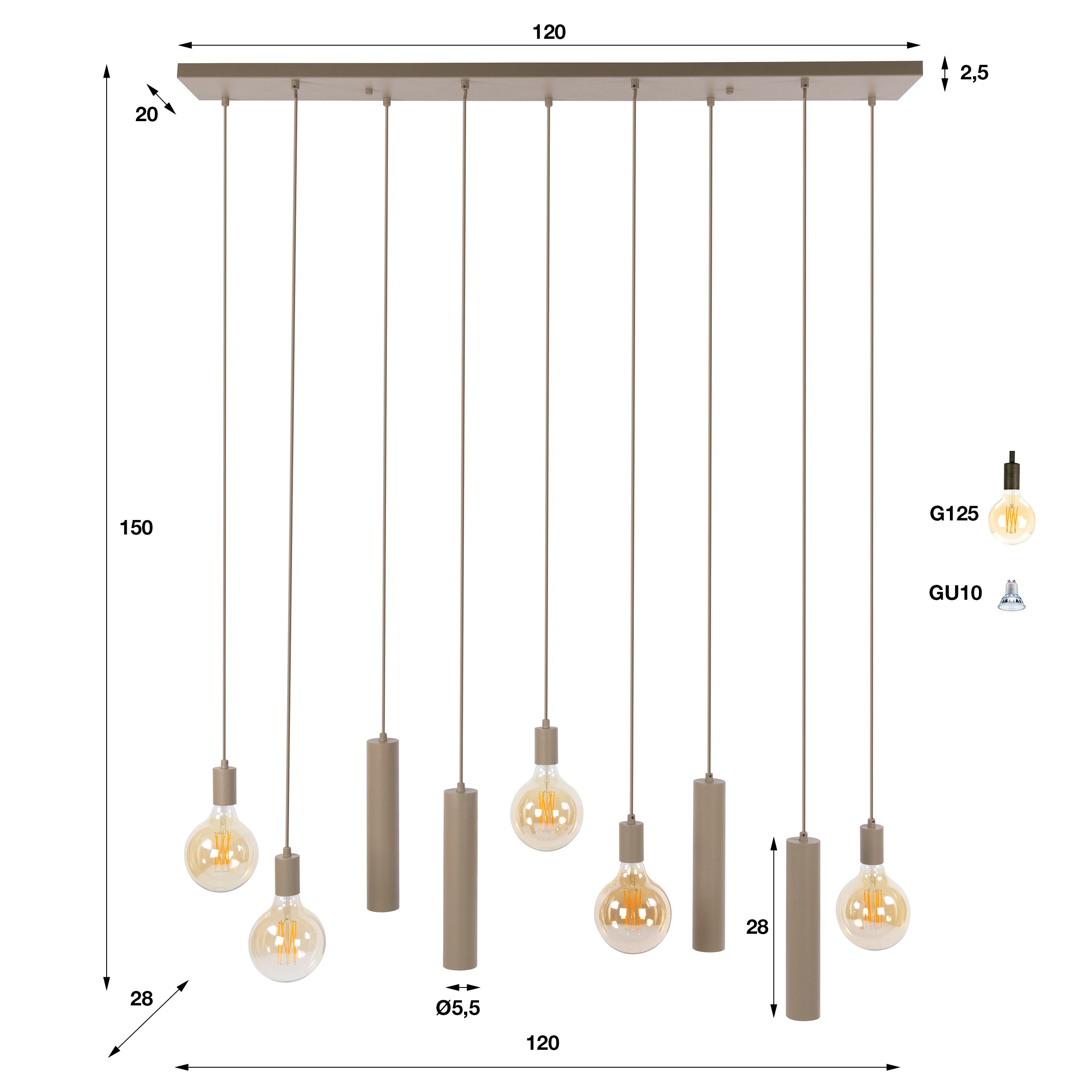 Hanglamp Senso 5+4-lichts / Beige