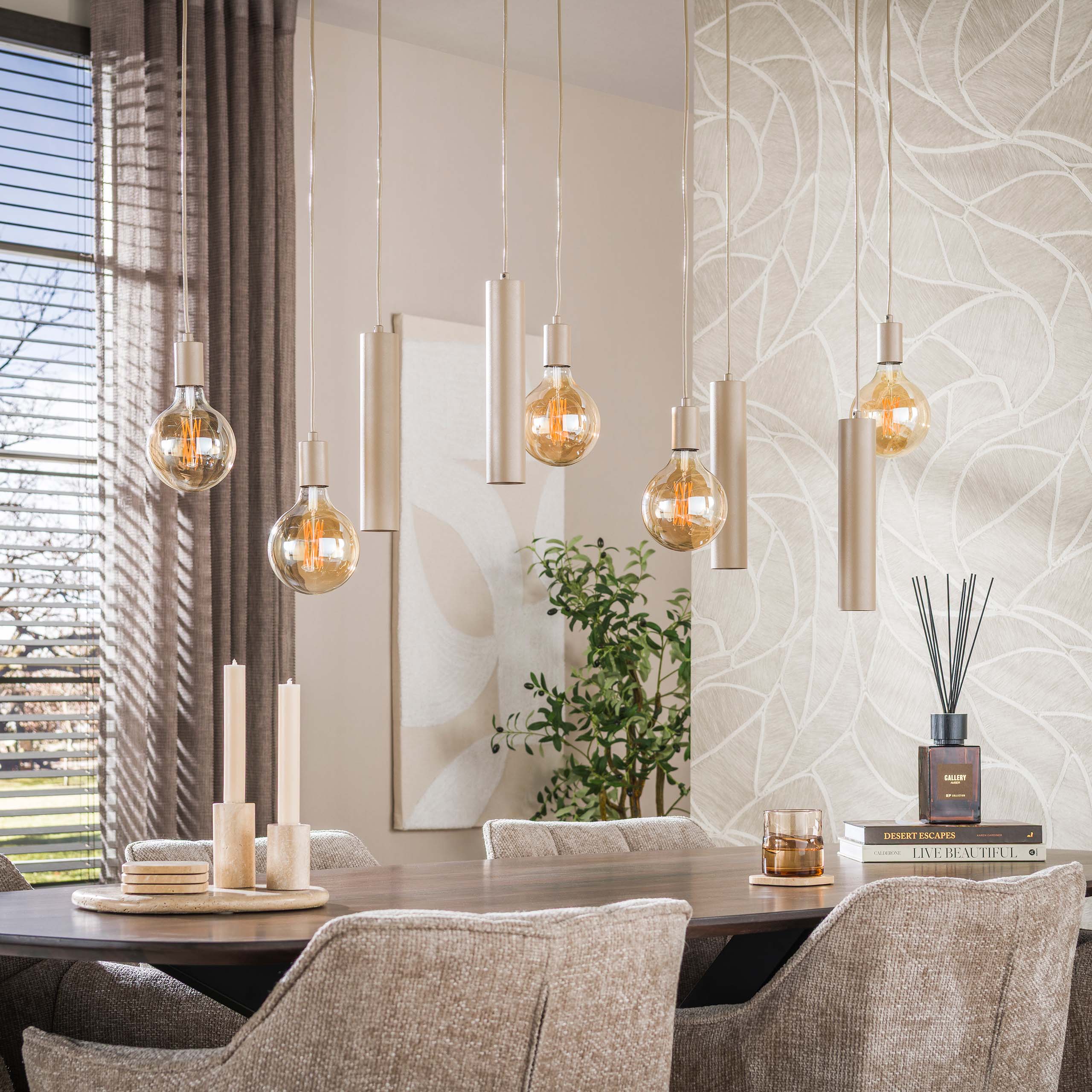 Hanglamp Senso 5+4-lichts / Beige
