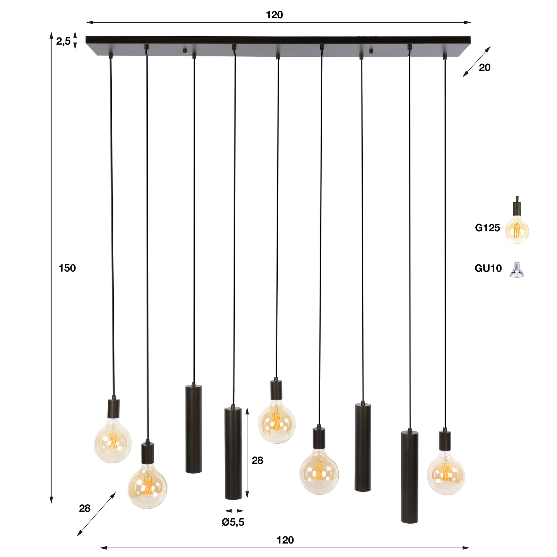 Hanglamp Senso 5+4-lichts / Sienna bruin