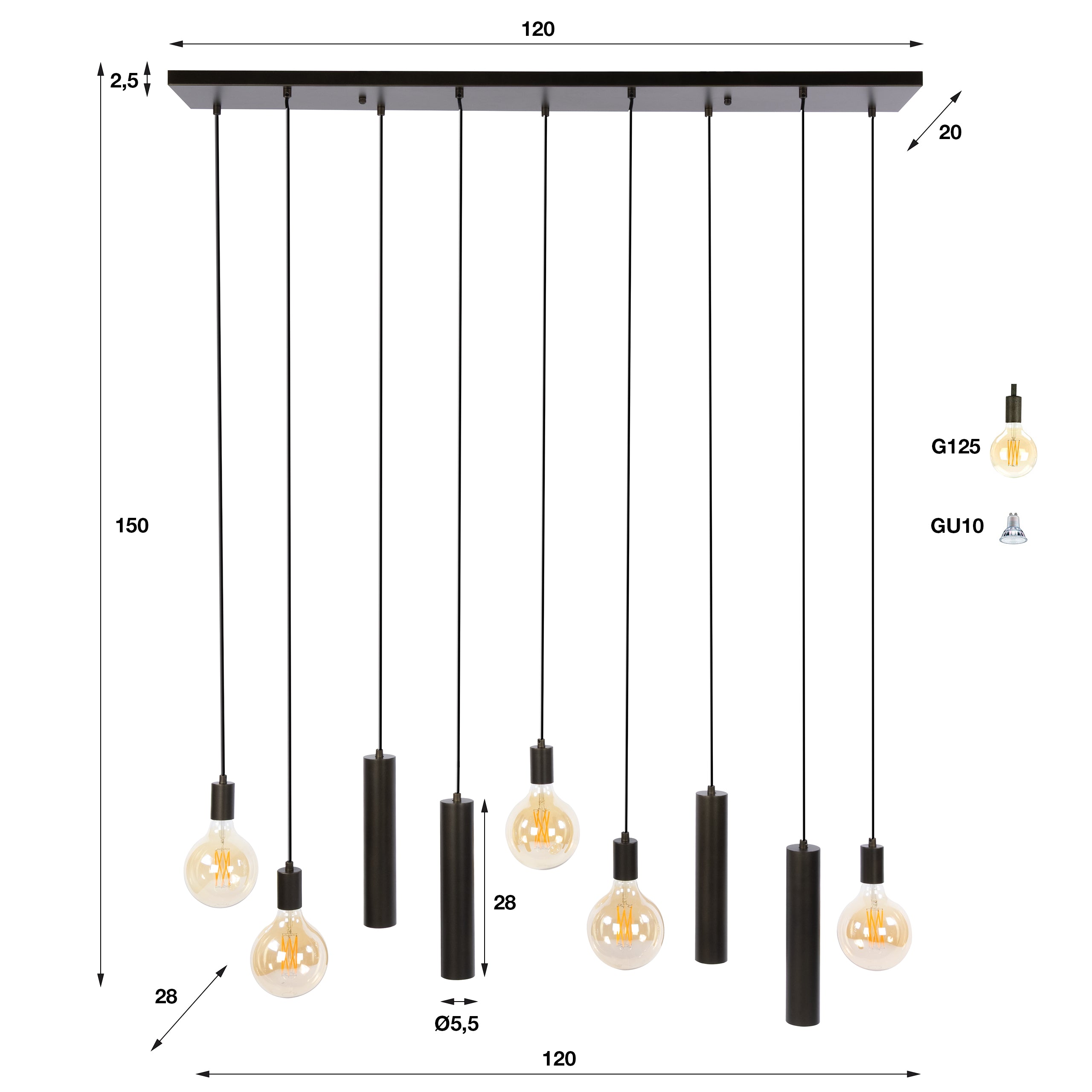 Hanglamp Senso 5+4-lichts / Sienna bruin