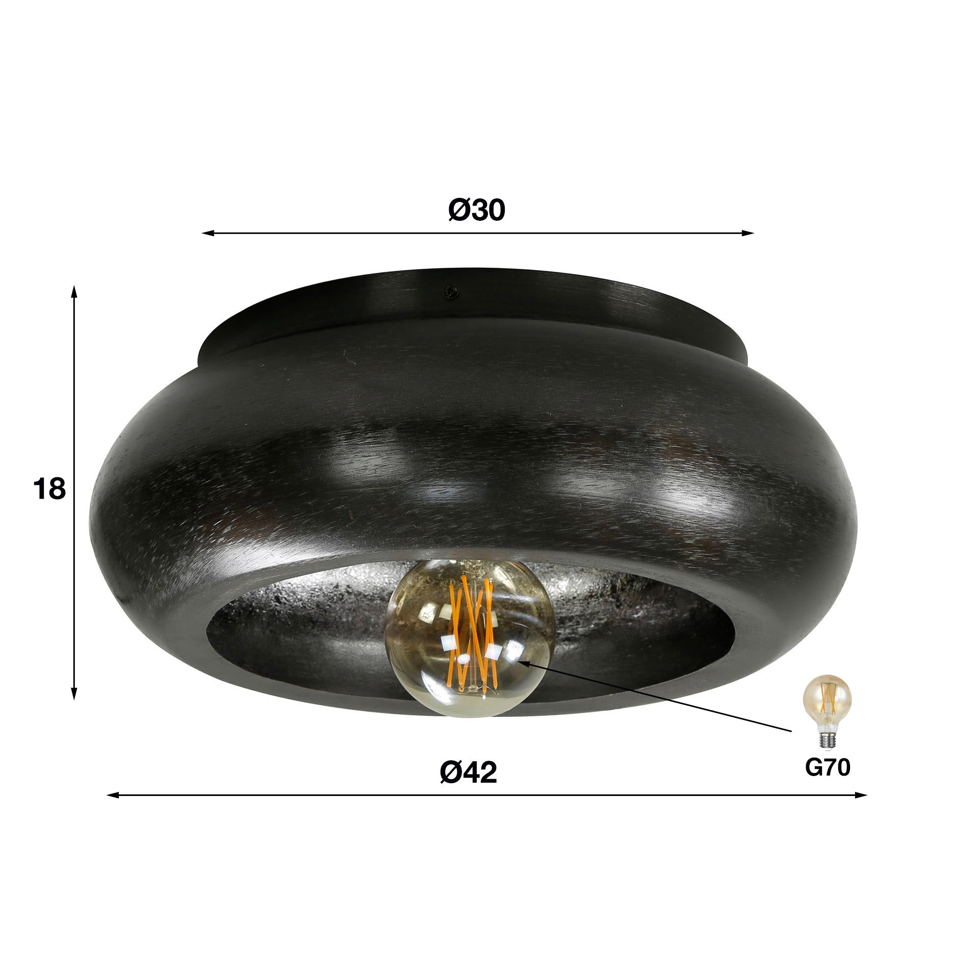 Plafondlamp Sky 1 Lichts O42Cm Zwart Nikkel