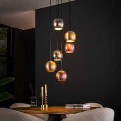 Hanglamp Bol Metal Getrapt 6 Lichts Mat Nikkel Mix