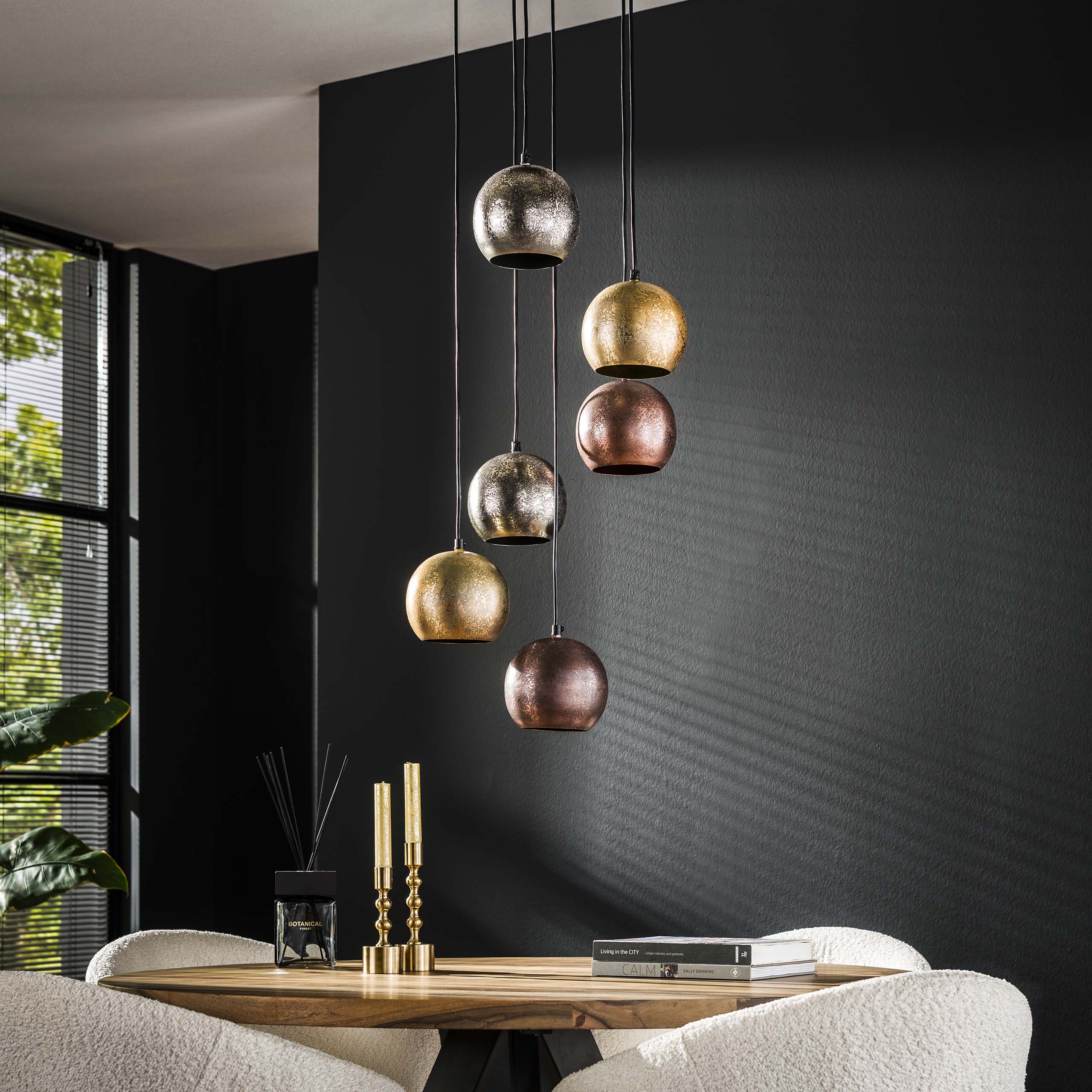Hanglamp Bol Metal Getrapt 6 Lichts Mat Nikkel Mix