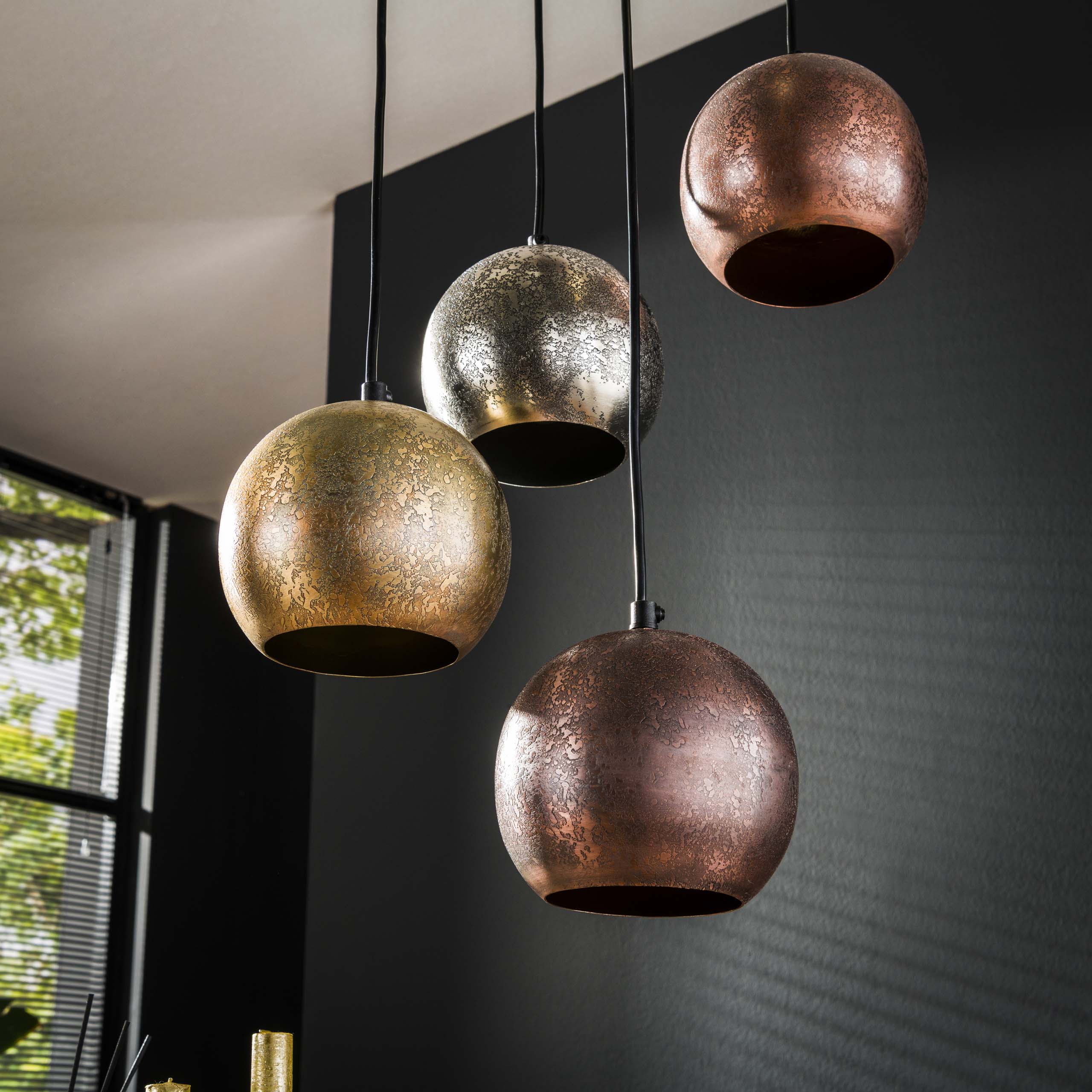 Hanglamp Bol Metal Getrapt 6 Lichts Mat Nikkel Mix