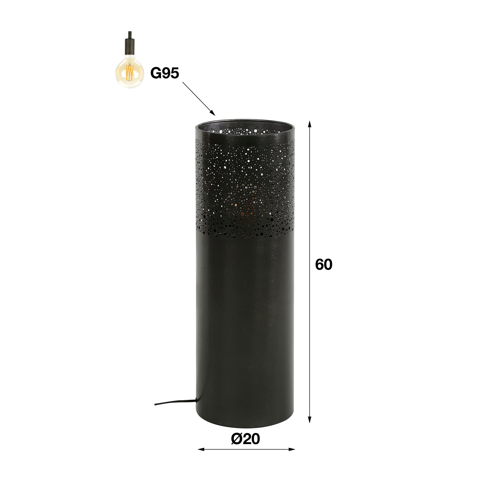 Vloerlamp Cylinder Glow 1 Lichts 60Cm Zwart Nikkel