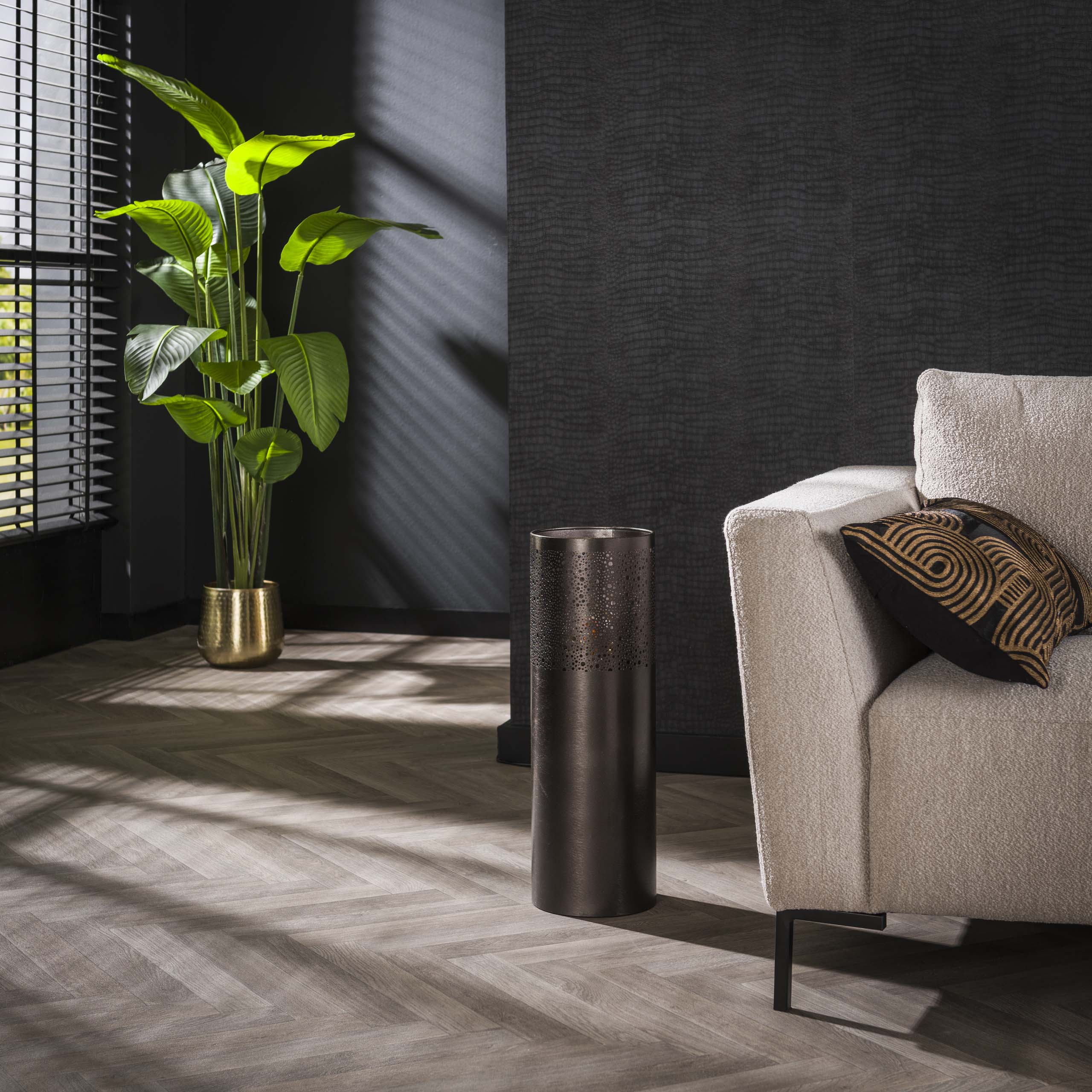 Vloerlamp Cylinder Glow 1 Lichts 60Cm Zwart Nikkel