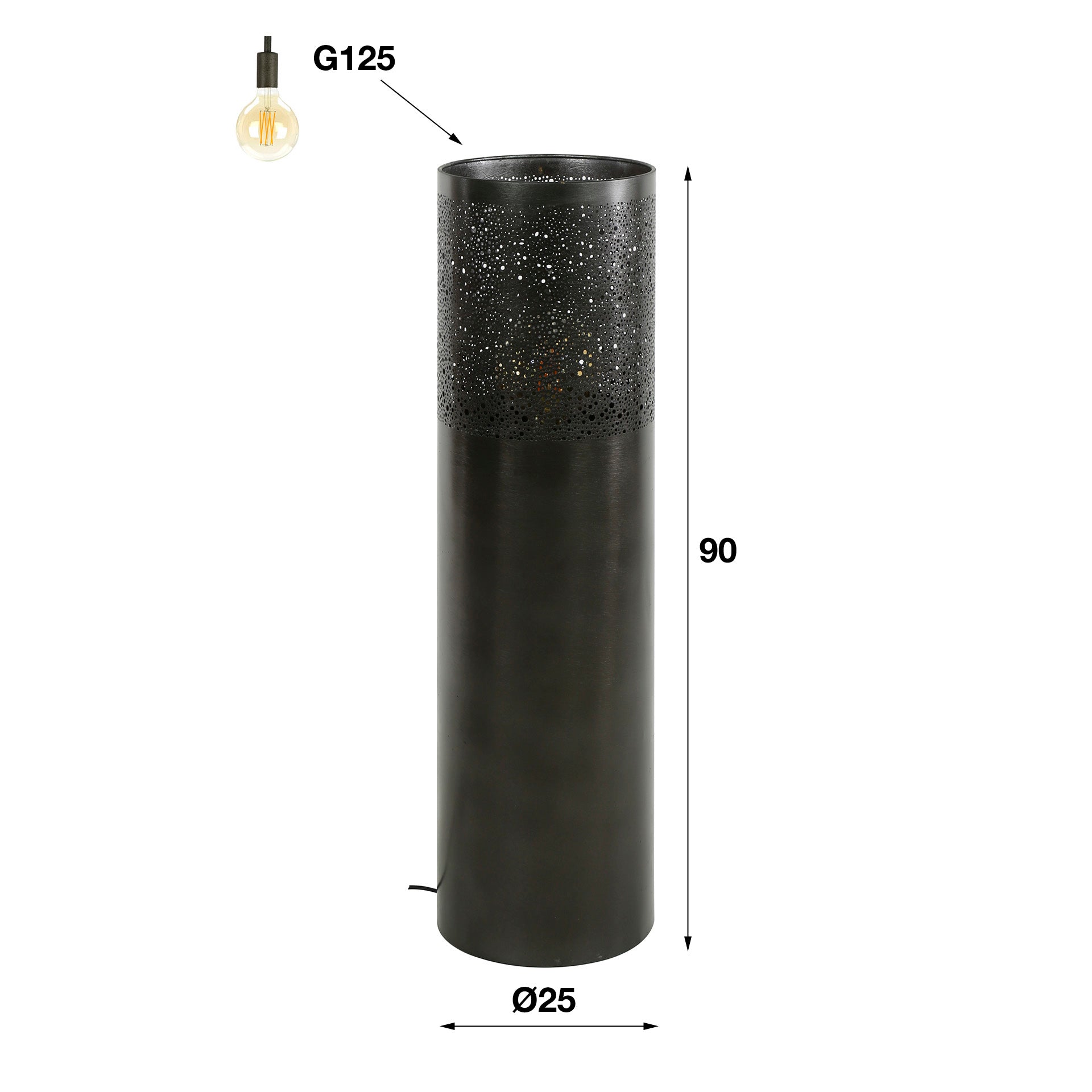 Vloerlamp Cylinder Glow 1 Lichts 90Cm Zwart Nikkel