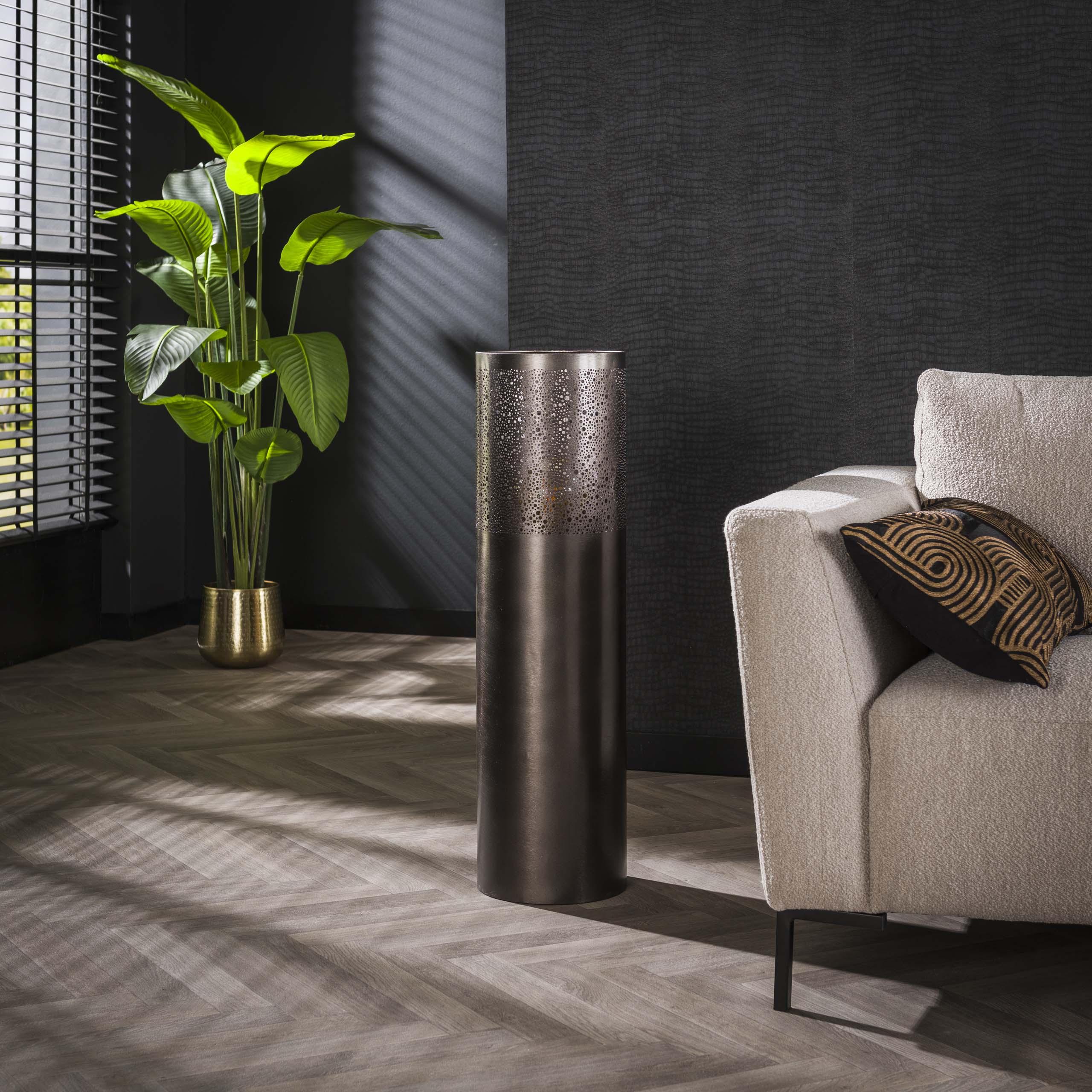 Vloerlamp Cylinder Glow 1 Lichts 90Cm Zwart Nikkel