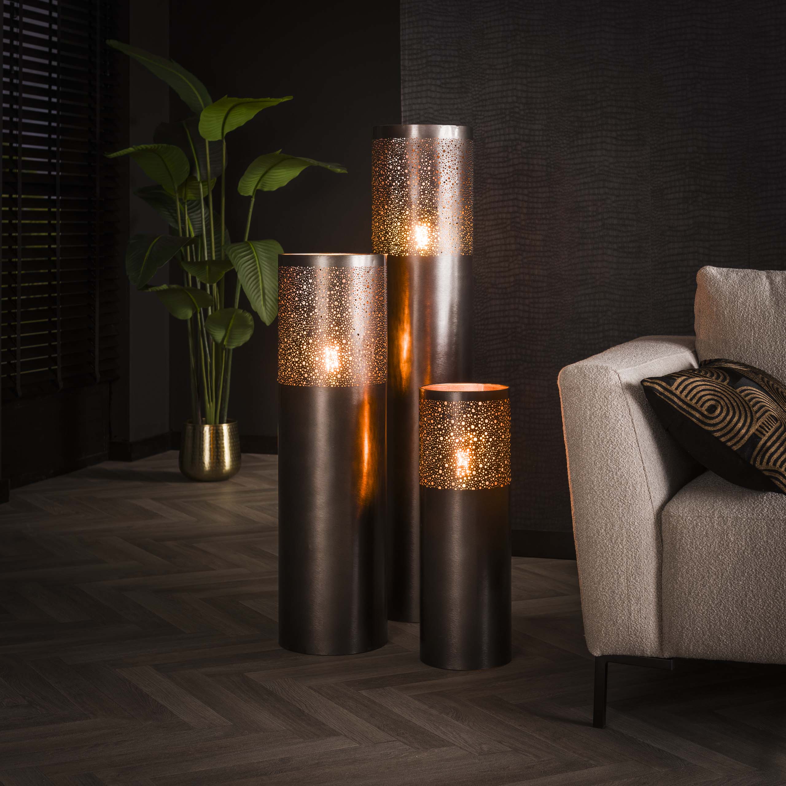 Vloerlamp Cylinder Glow 1 Lichts 90Cm Zwart Nikkel