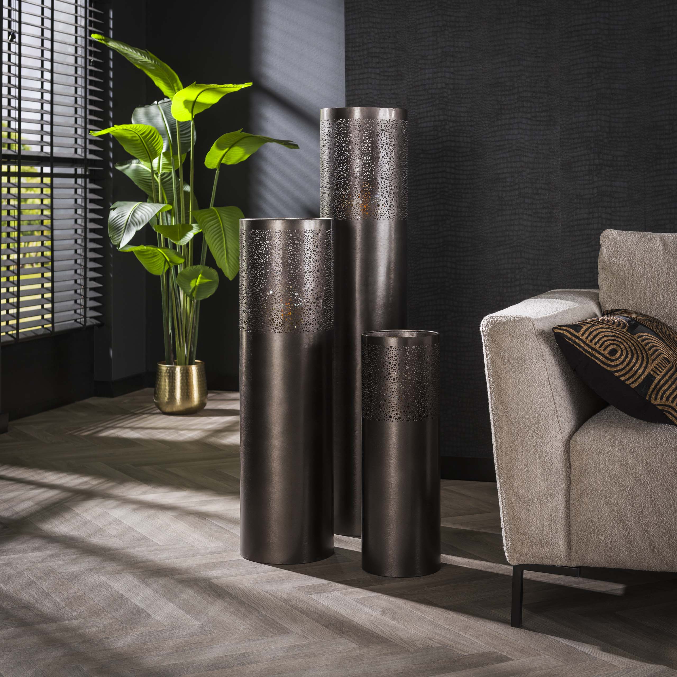 Vloerlamp Cylinder Glow 1 Lichts 90Cm Zwart Nikkel
