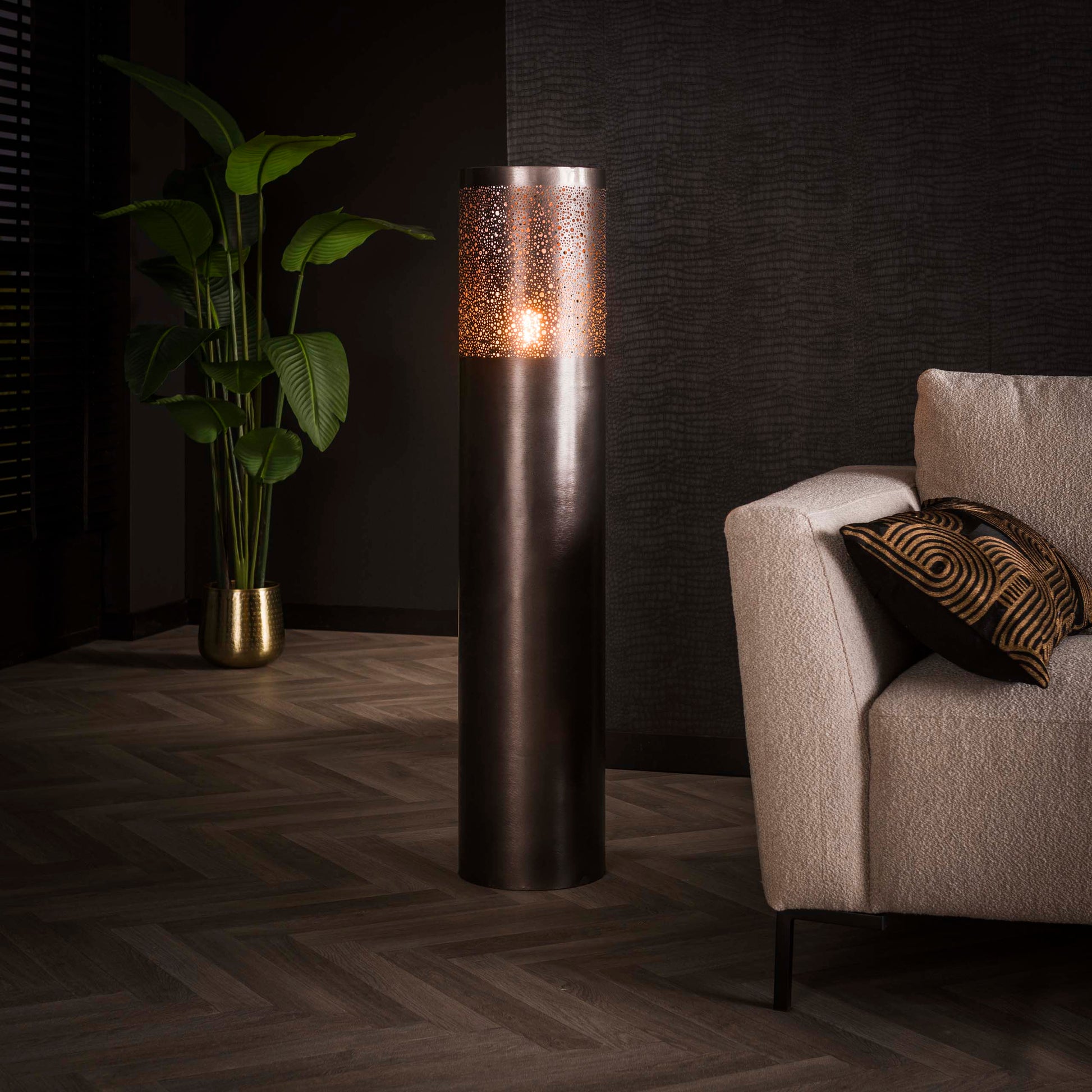 Vloerlamp Cylinder Glow 1-lichts 120cm / Zwart nikkel