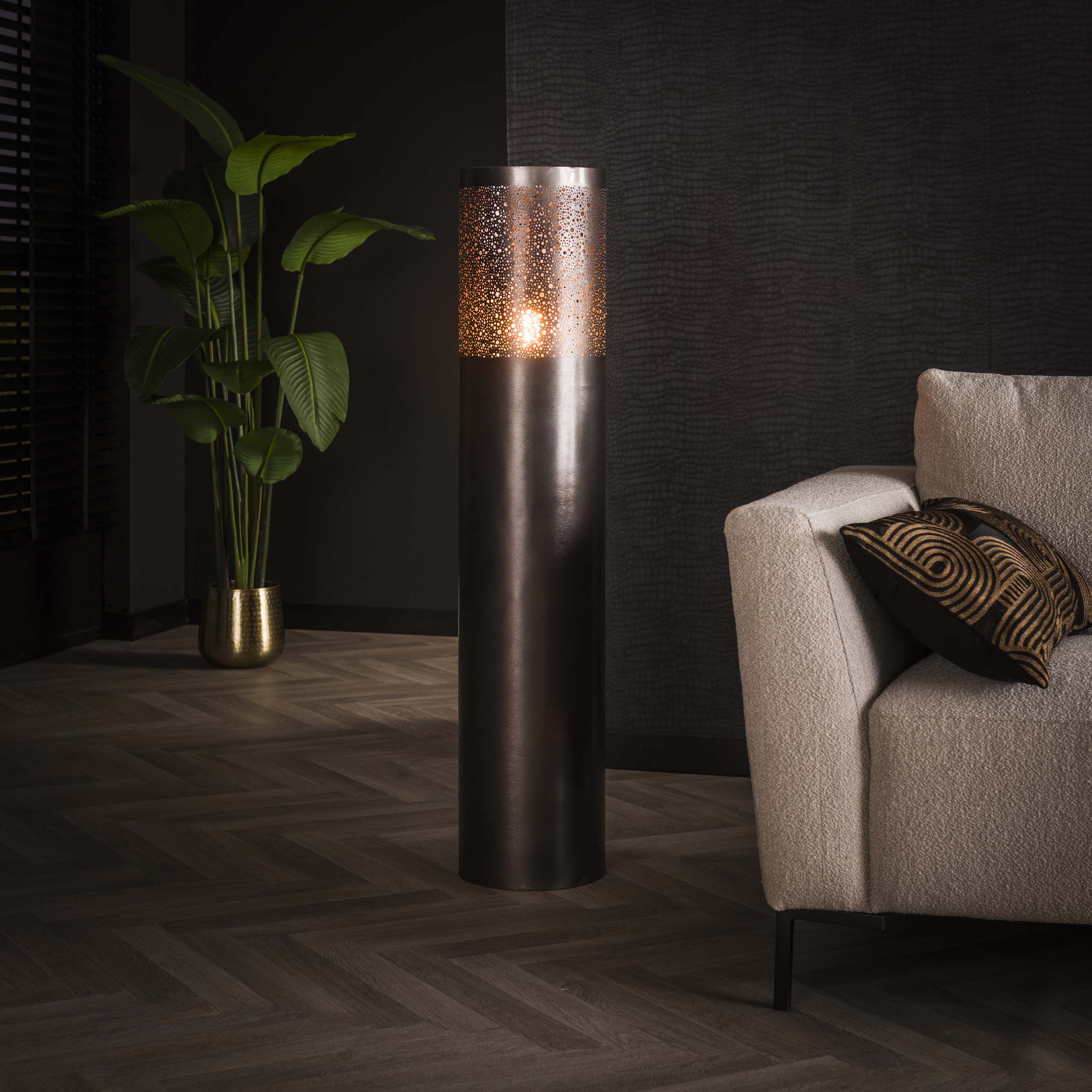 Vloerlamp Cylinder Glow 1-lichts 120cm / Zwart nikkel