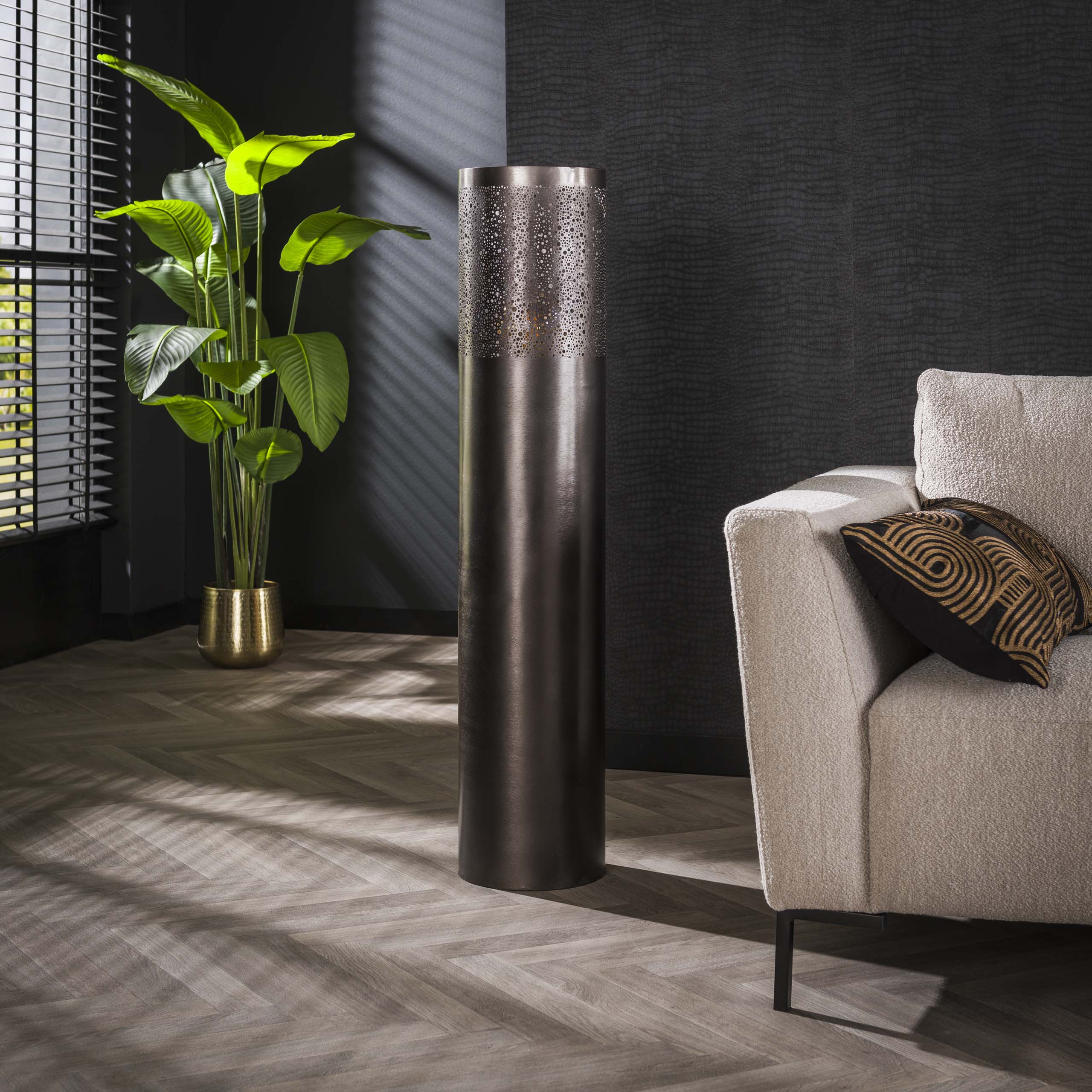 Vloerlamp Cylinder Glow 1 Lichts 120Cm Zwart Nikkel