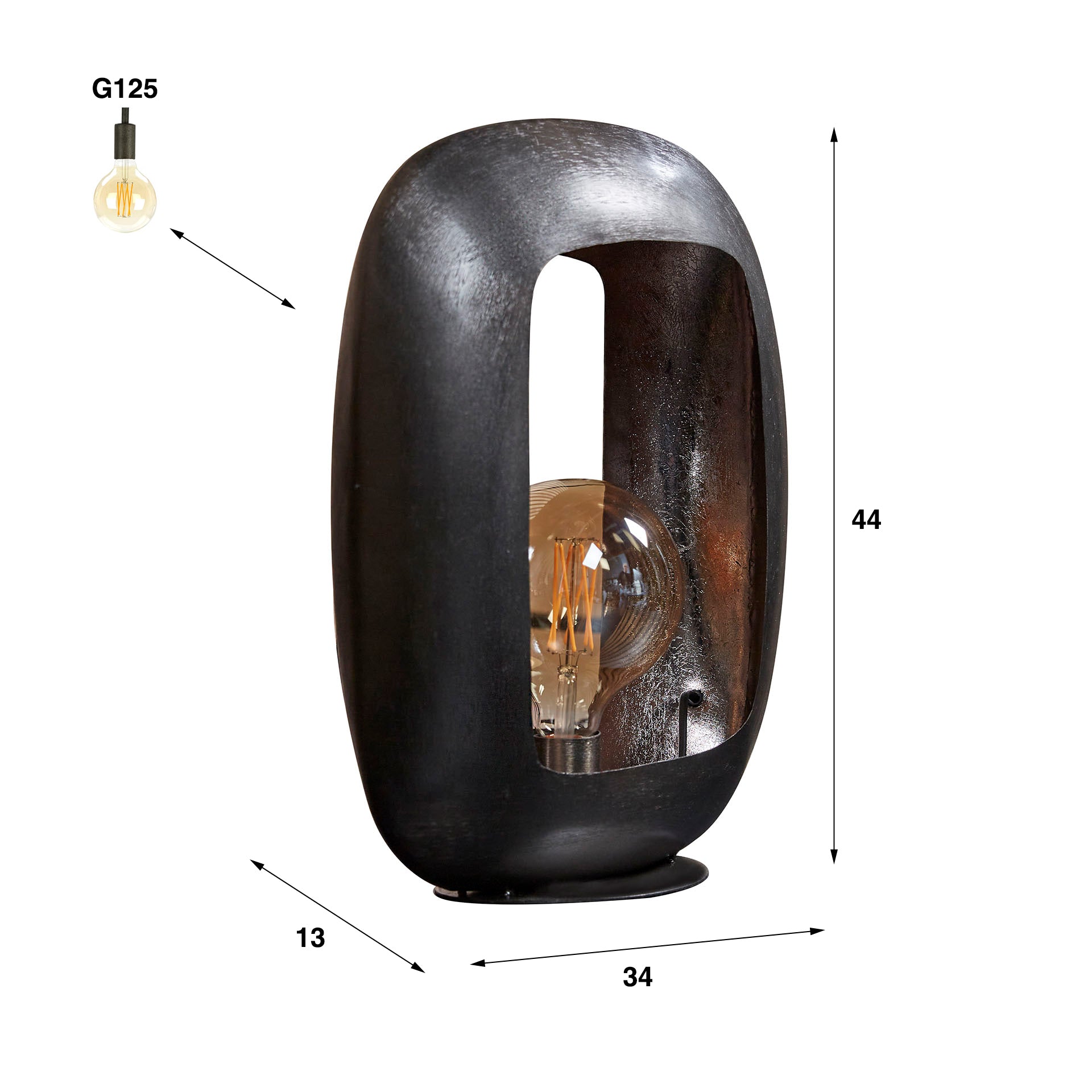 Tafellamp Arch Xl 1 Lichts Zwart Nikkel