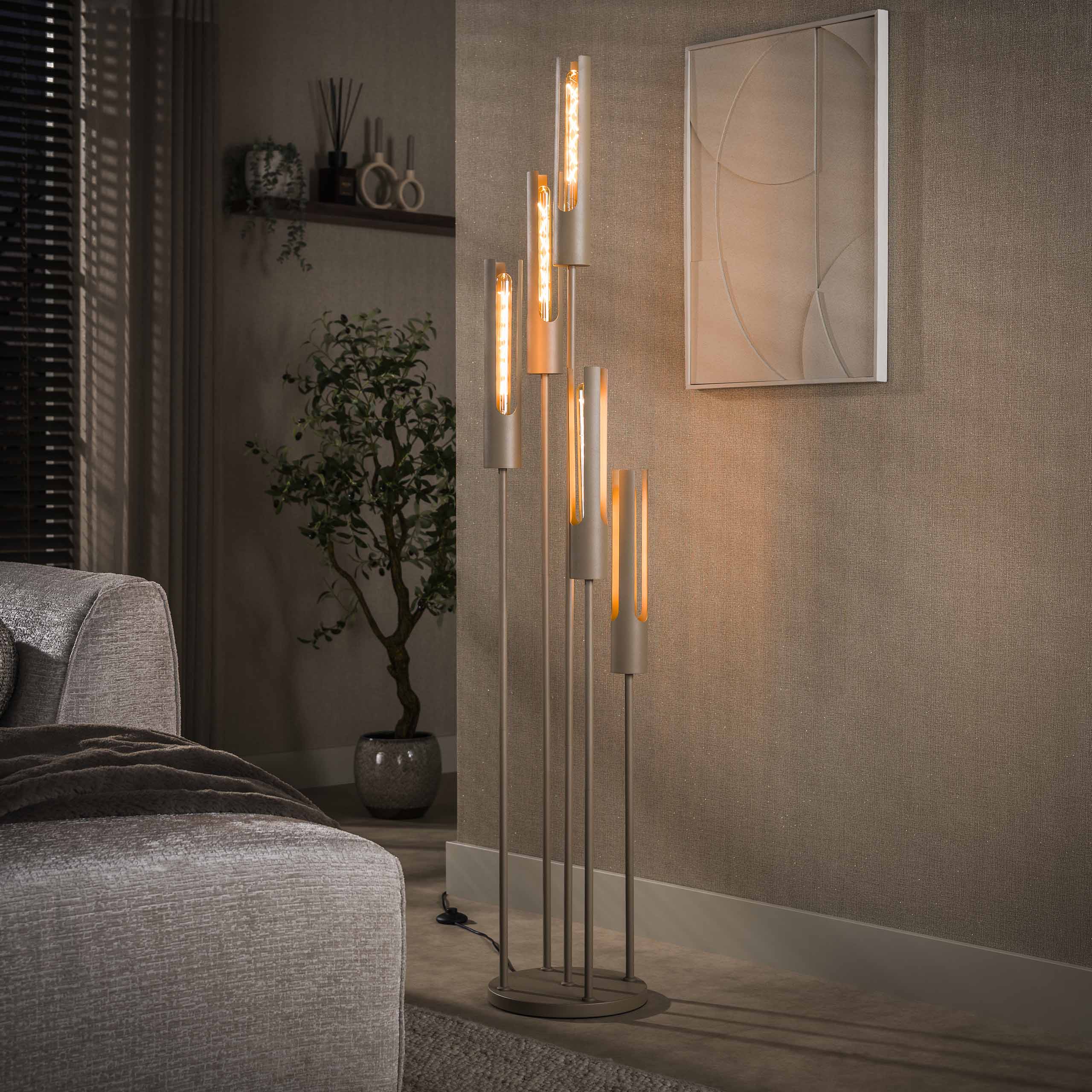 Vloerlamp Tube getrapt 5-lichts / Beige