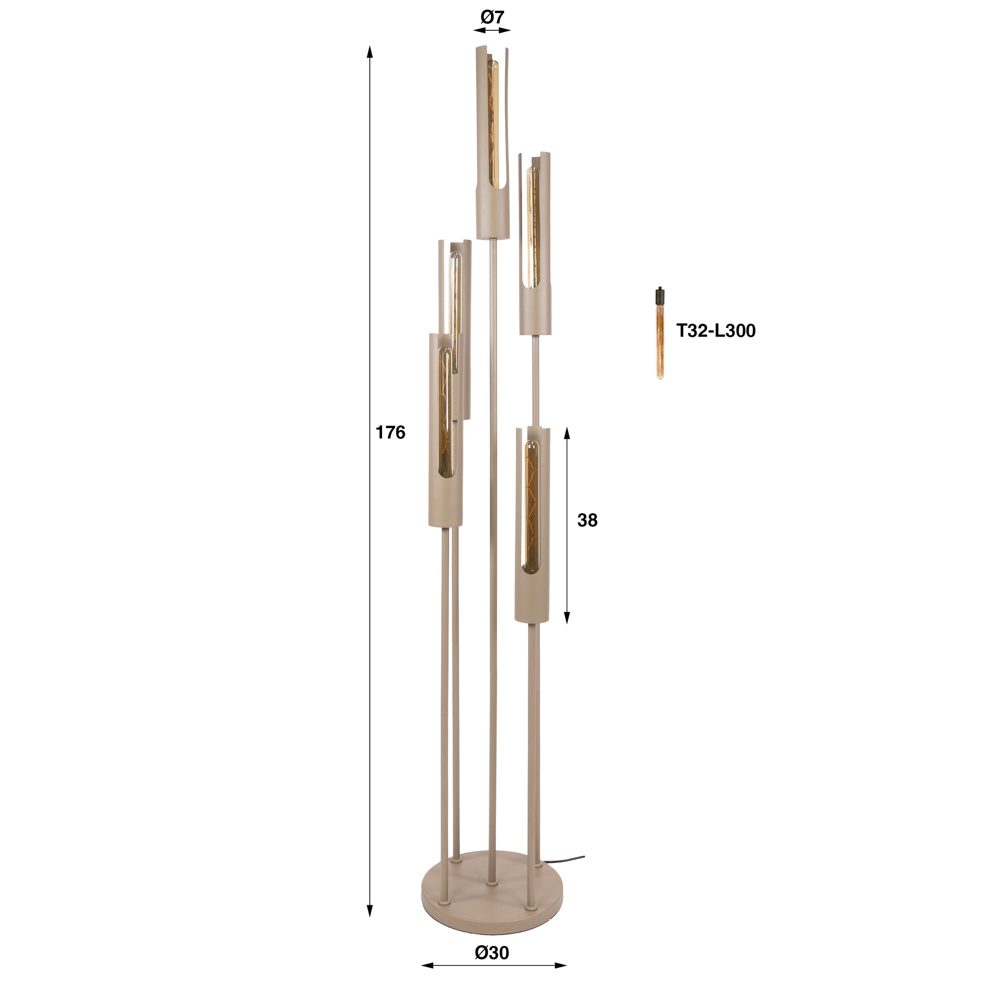 Vloerlamp Tube getrapt 5-lichts / Beige