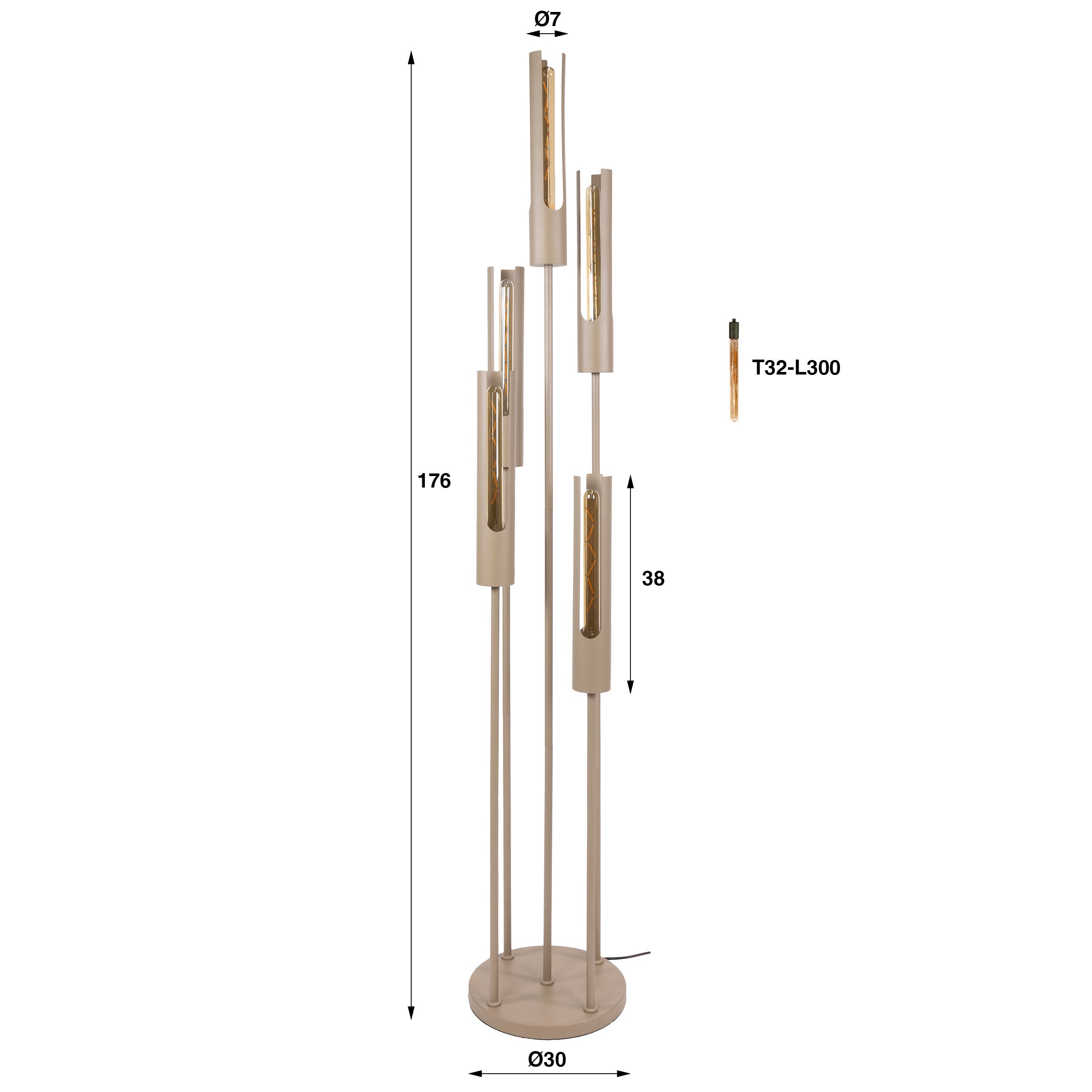 Vloerlamp Tube getrapt 5-lichts / Beige