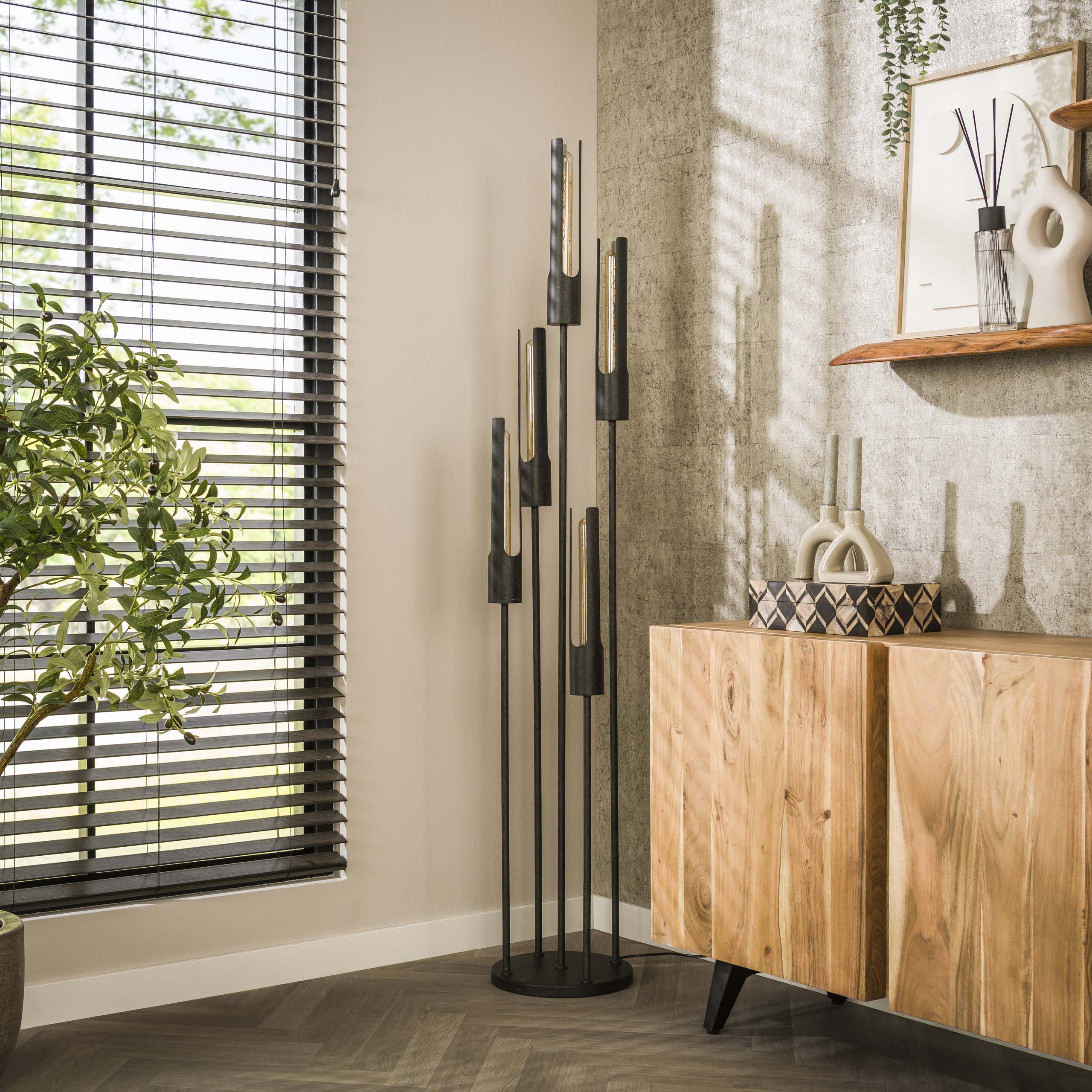 Vloerlamp Tube Getrapt 5 Lichts Artic Zwart
