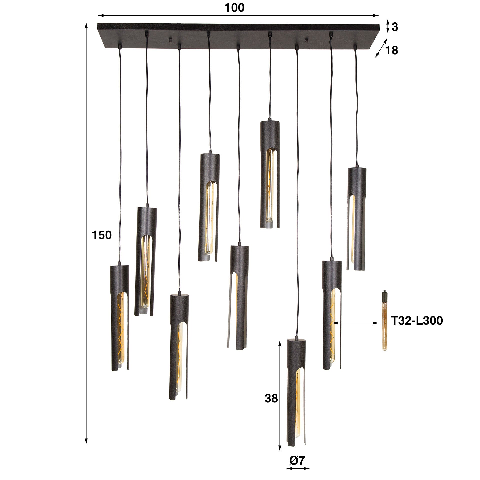 Hanglamp Tube 5 4 Lichts Artic Zwart