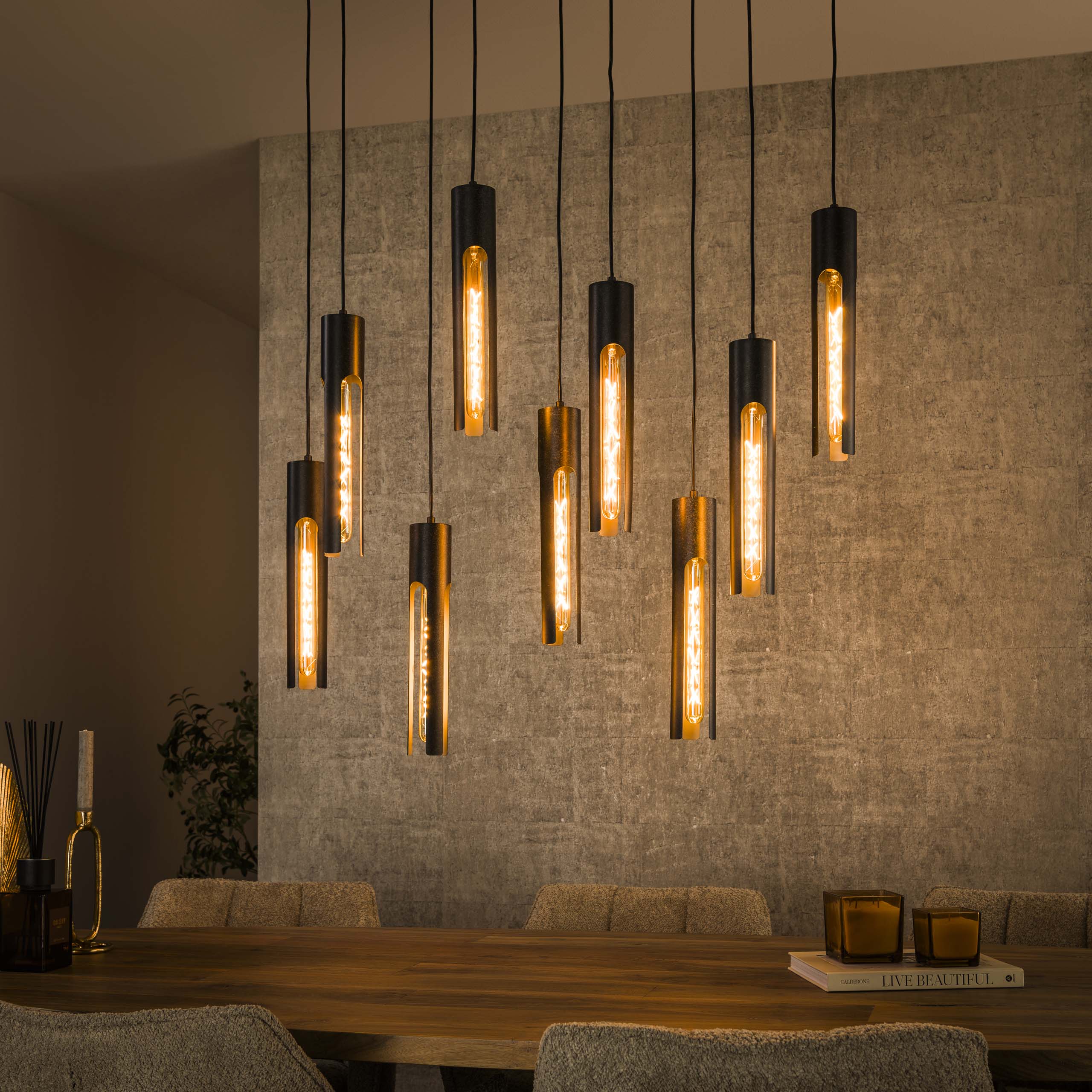Hanglamp Tube 5+4-lichts / Artic zwart