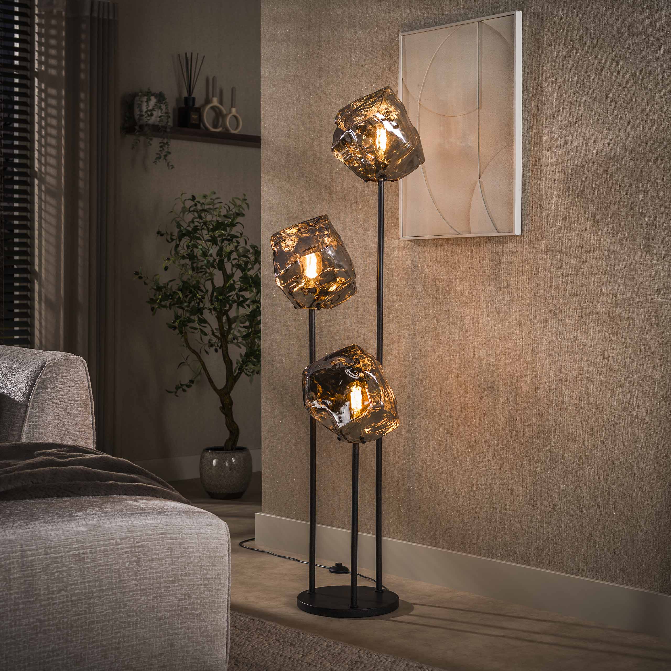 Vloerlamp Rock getrapt 3-lichts / Chroom glas