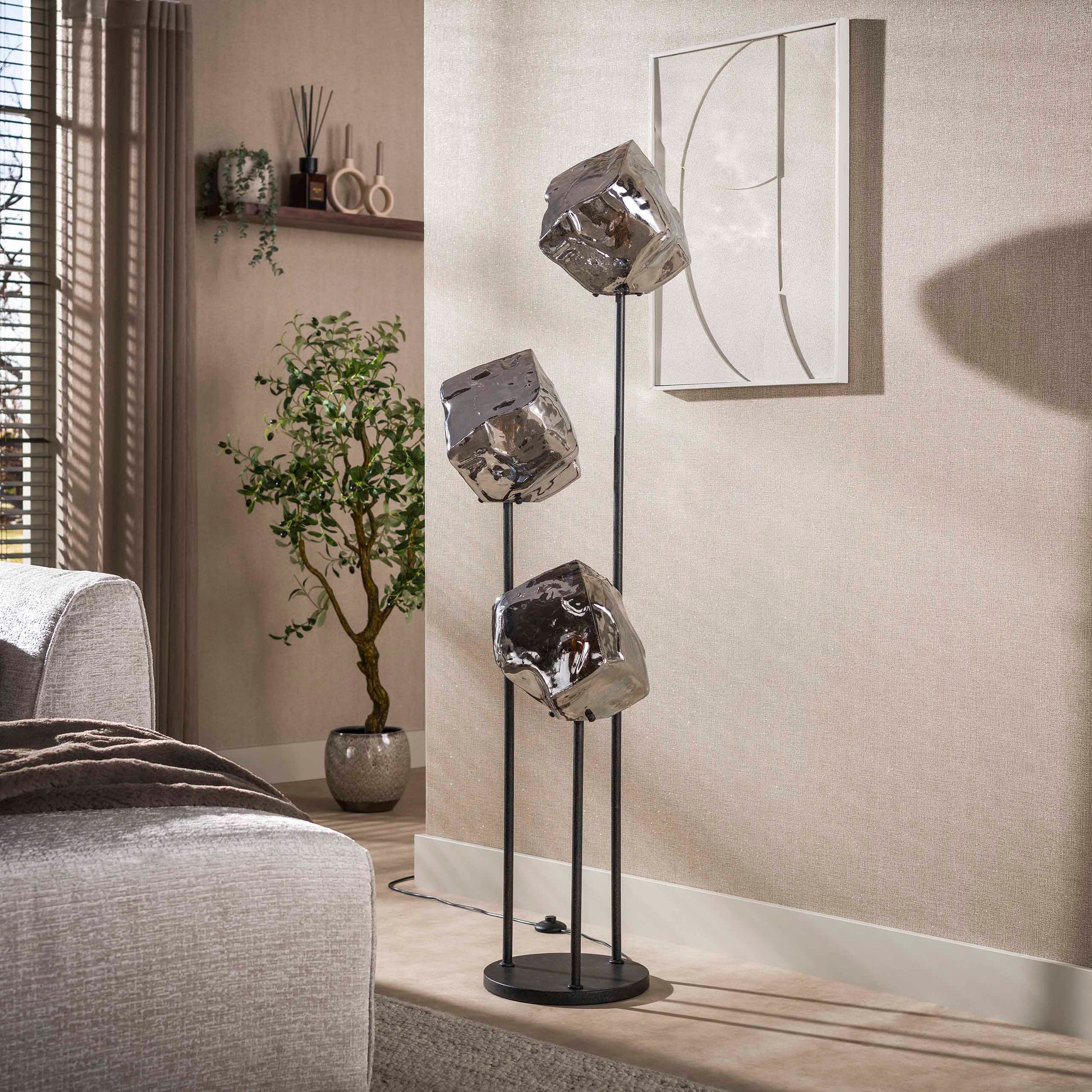 Vloerlamp Rock getrapt 3-lichts / Chroom glas