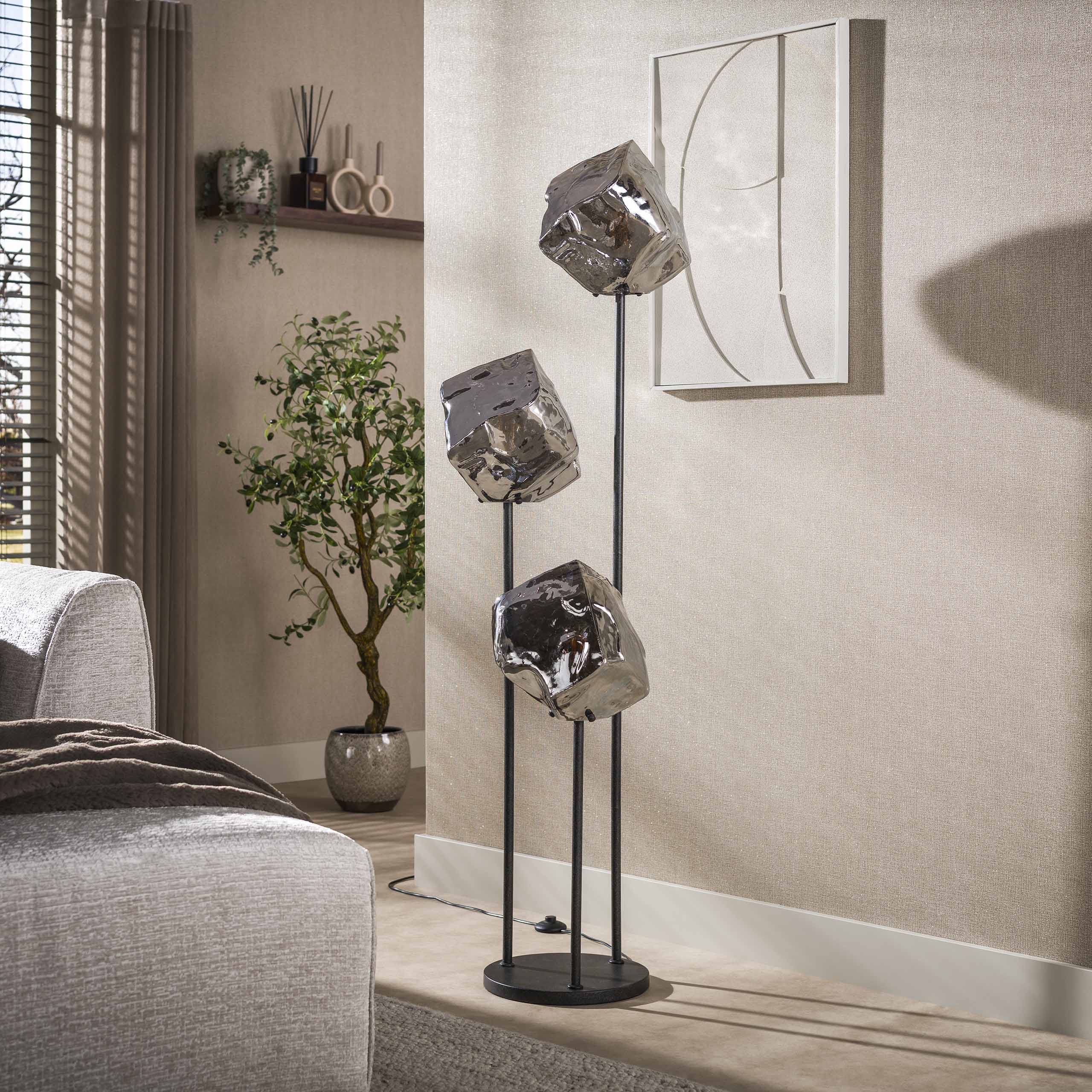Vloerlamp Rock getrapt 3-lichts / Chroom glas