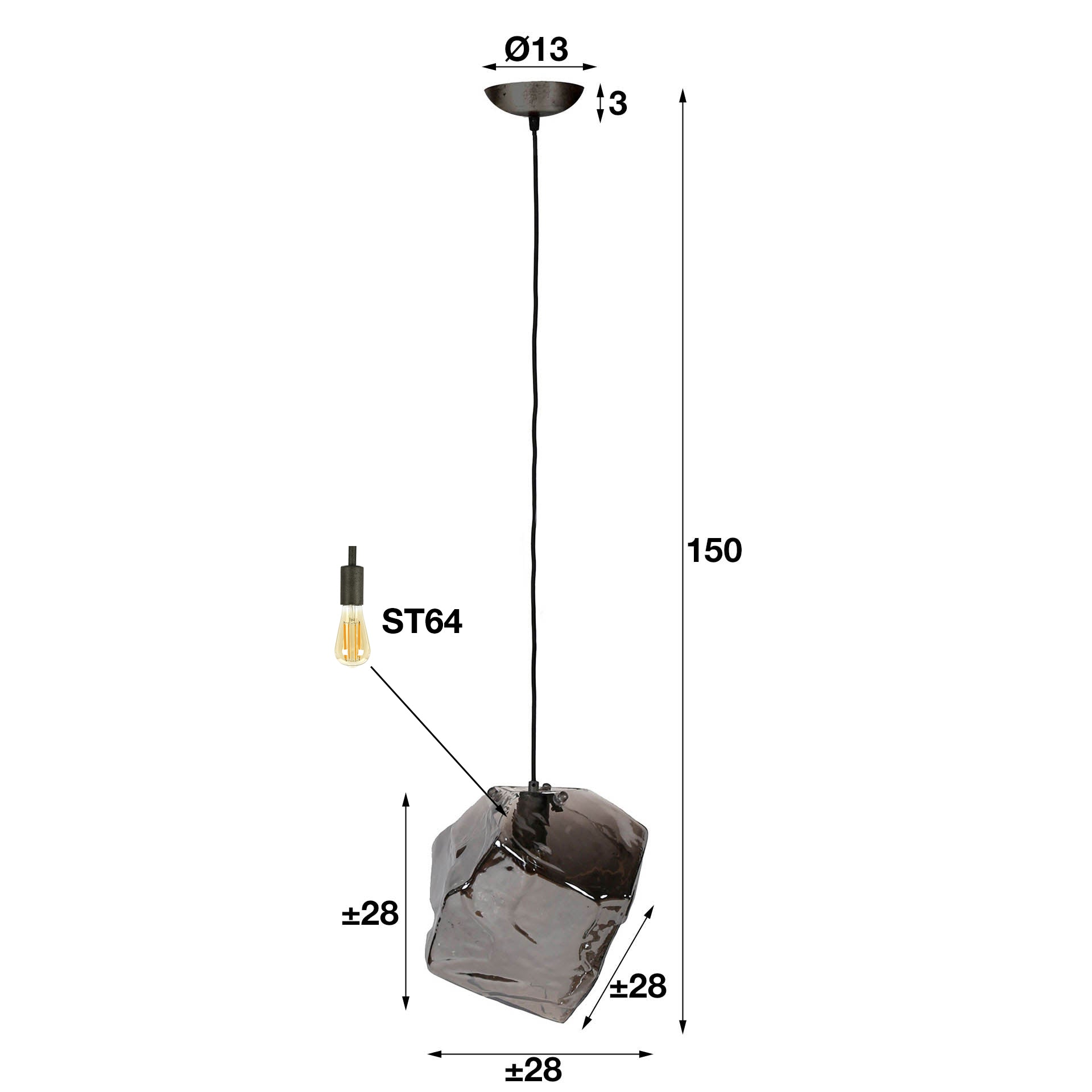 Hanglamp Rock 1 Lichts Chroom Glas