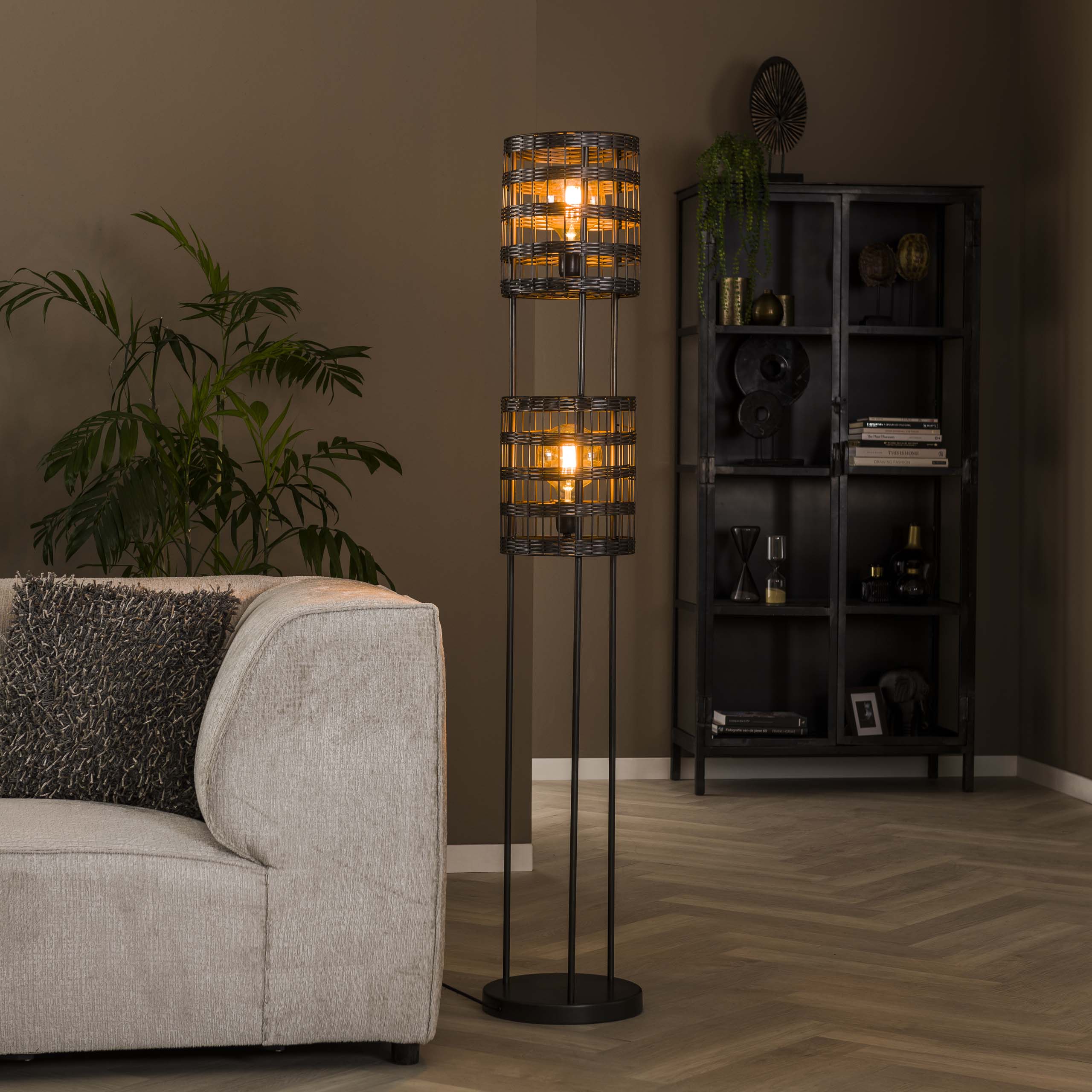 Vloerlamp Metal Blinds 2-lichts / Zwart nikkel
