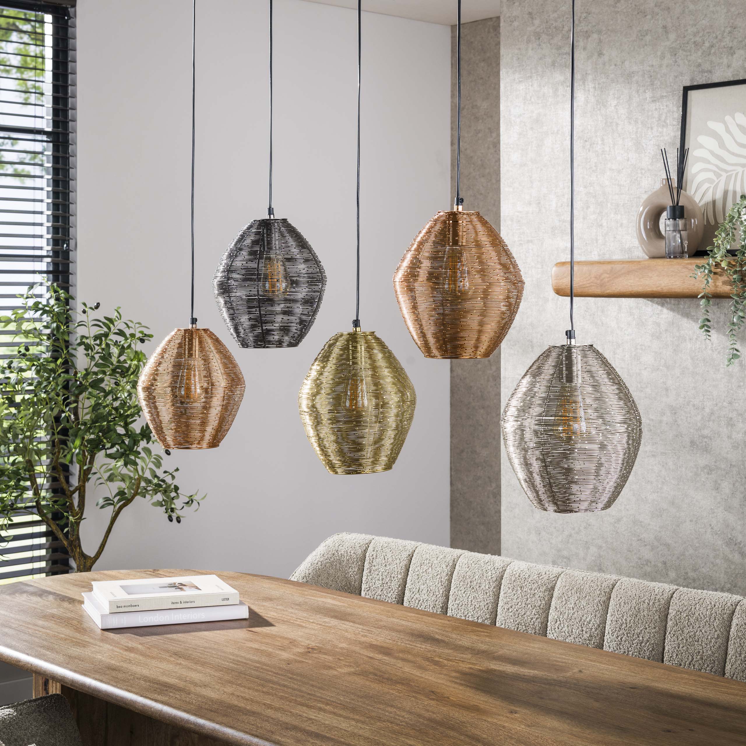 Hanglamp Web 5 Lichts Mat Nikkel Mix
