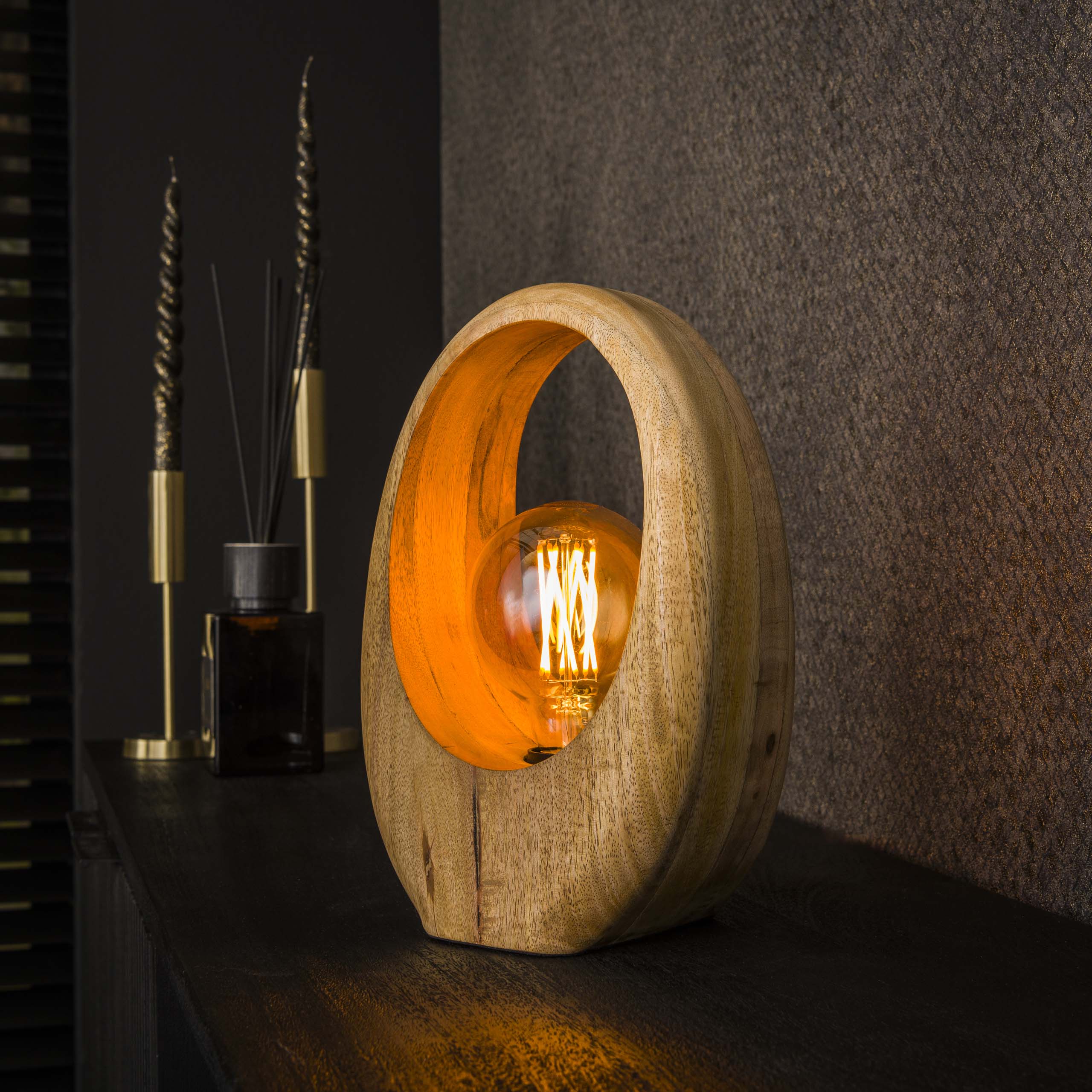Tafellamp Arch Wood 1-lichts / Massief mango