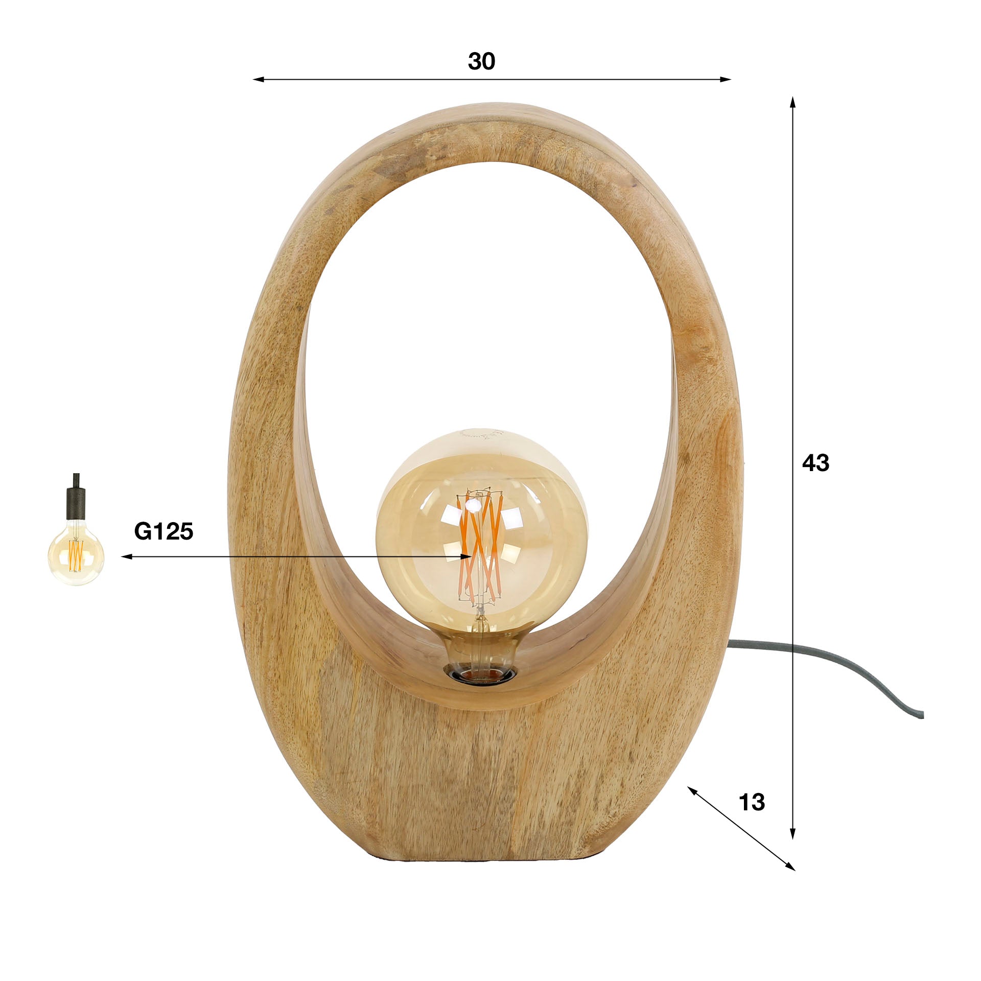 Tafellamp Arch Wood L 1 Lichts Massief Mango