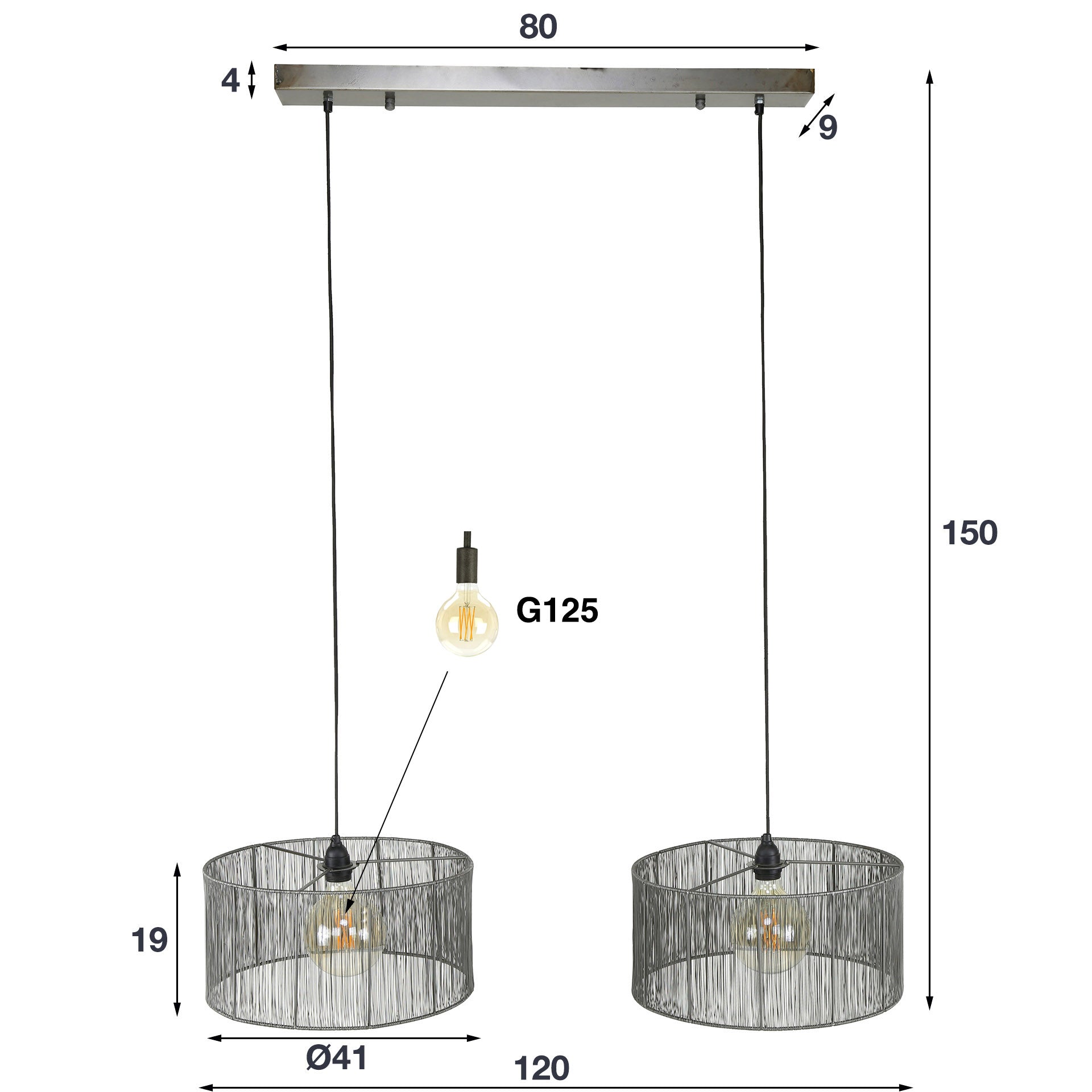 Hanglamp Stringshade 2 Lichts Zwart Nikkel