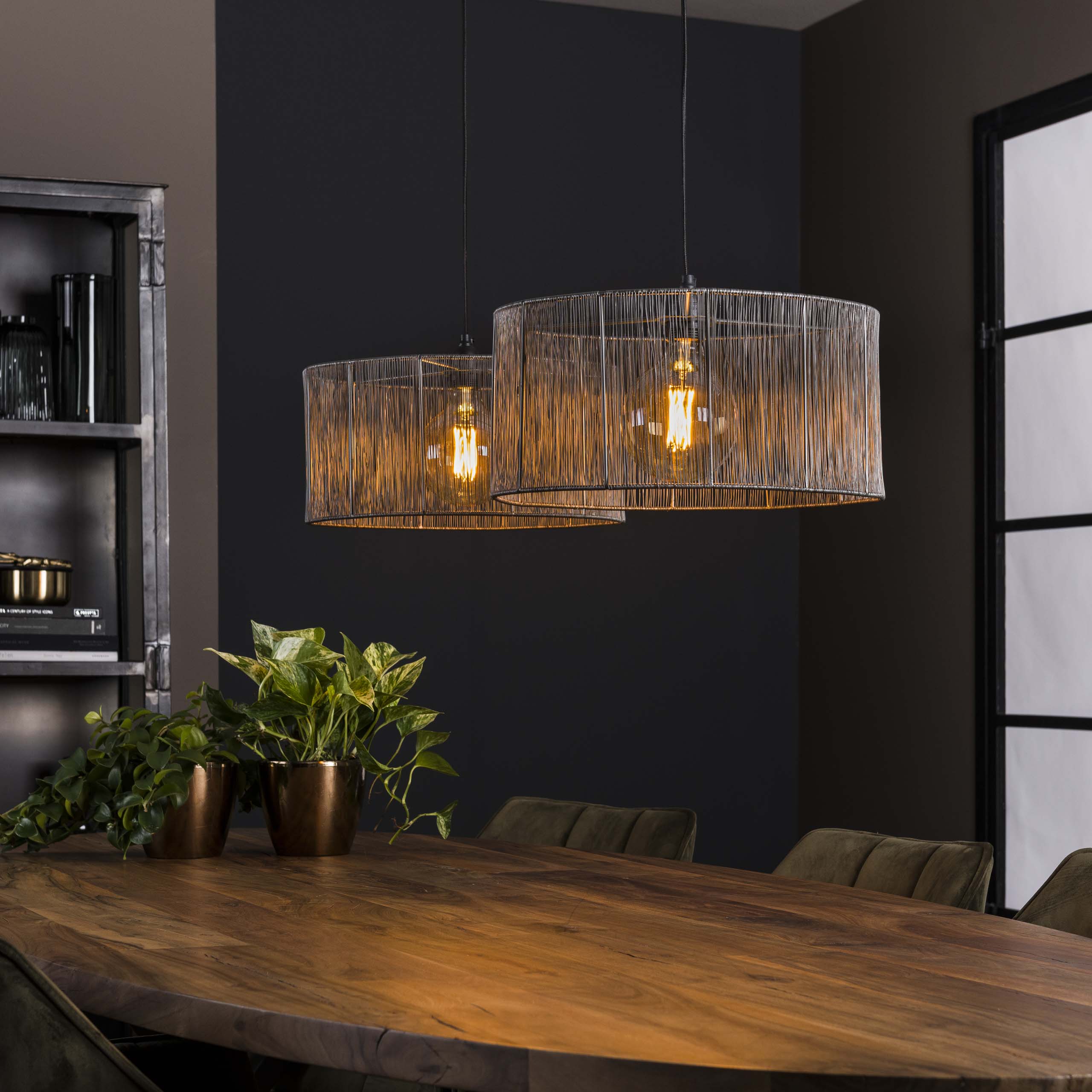Hanglamp Stringshade 2-lichts / Zwart nikkel