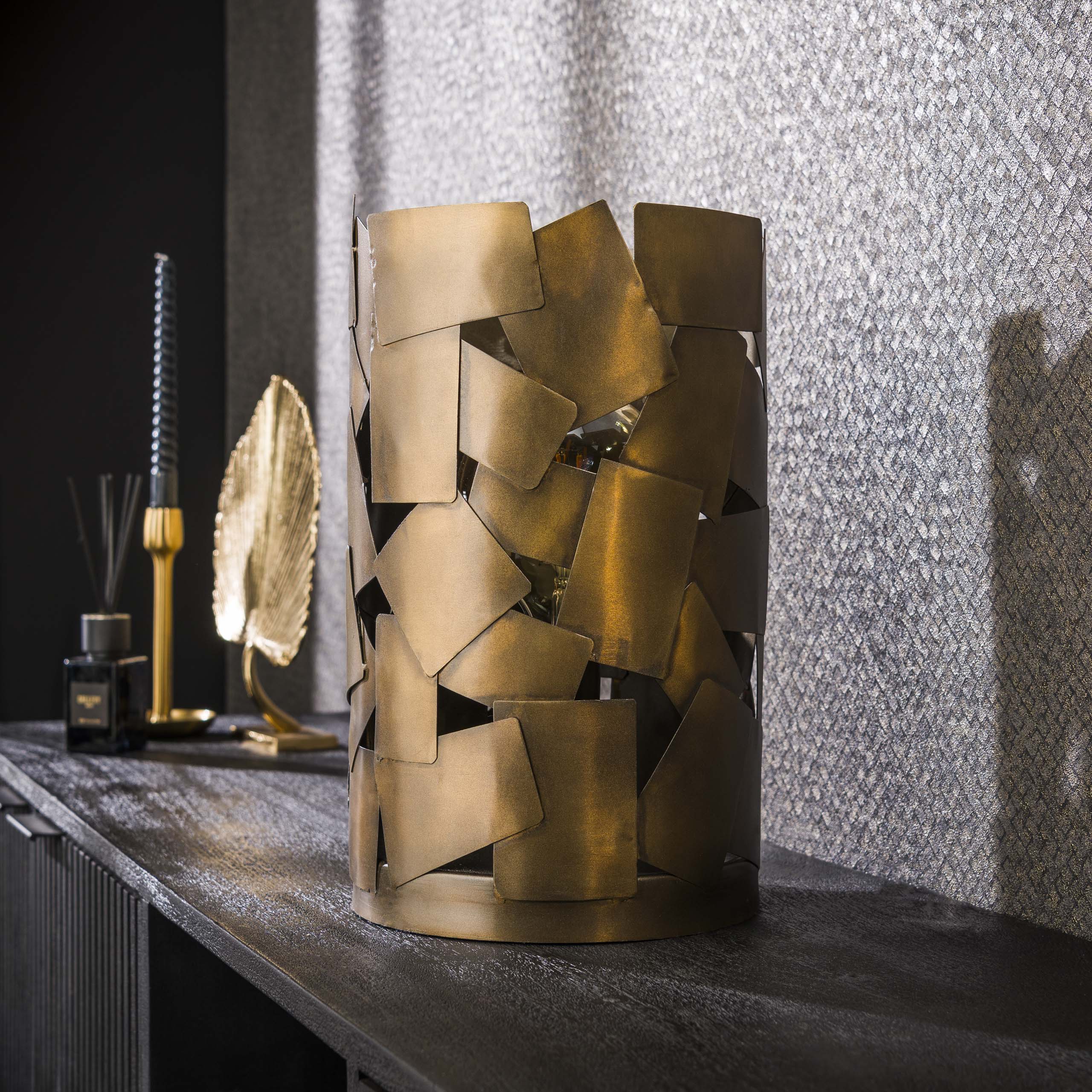 Tafellamp Patch Cylinder 1 Lichts Antiek Brons