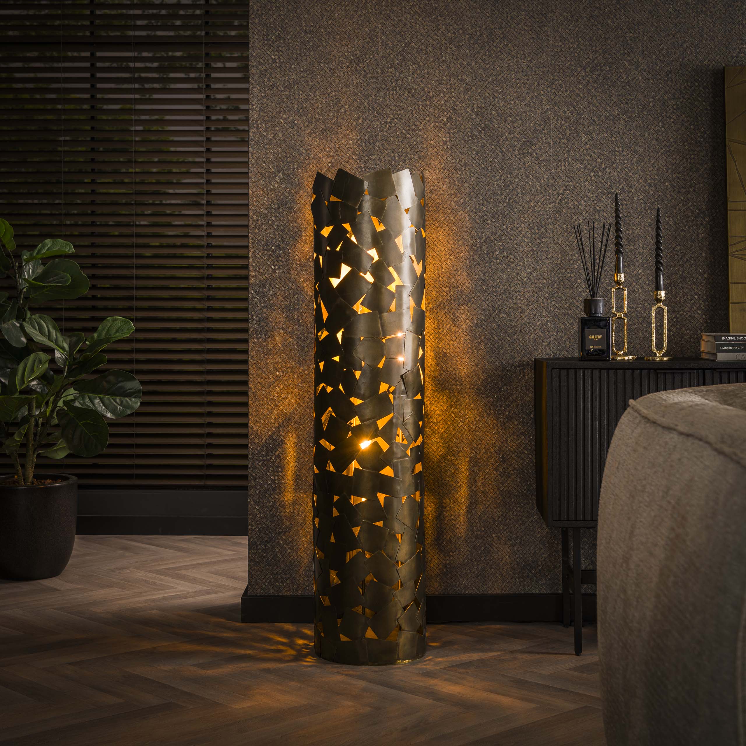 Vloerlamp Patch Cylinder 3-lichts / Antiek brons