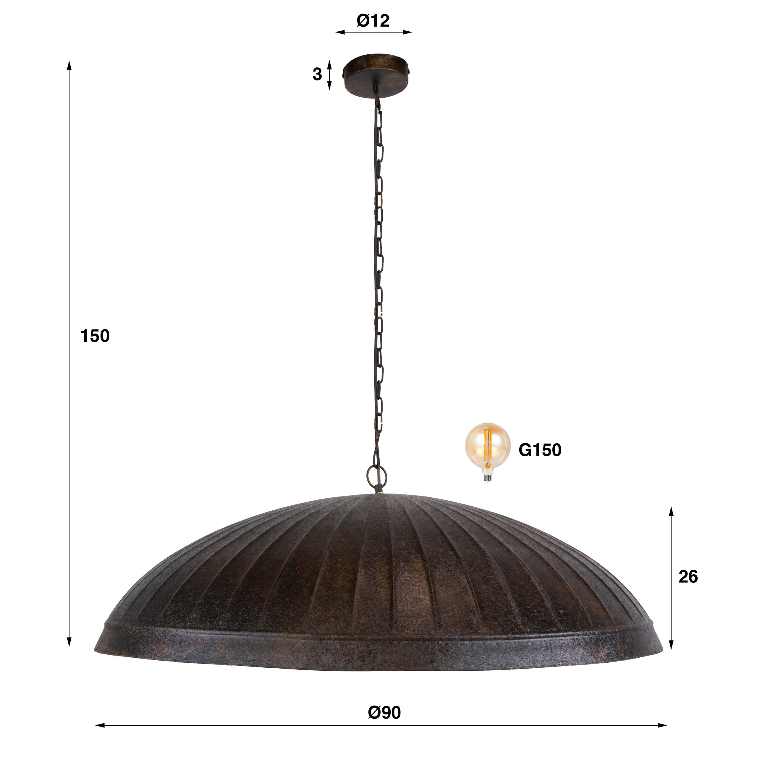Hanglamp Guard 1 Lichts O90Cm Smoked Brown