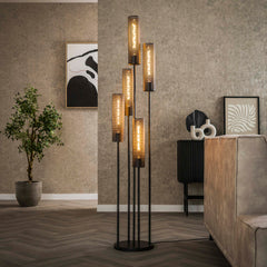 Vloerlamp Tube Mesh Getrapt 5 Lichts Artic Zwart